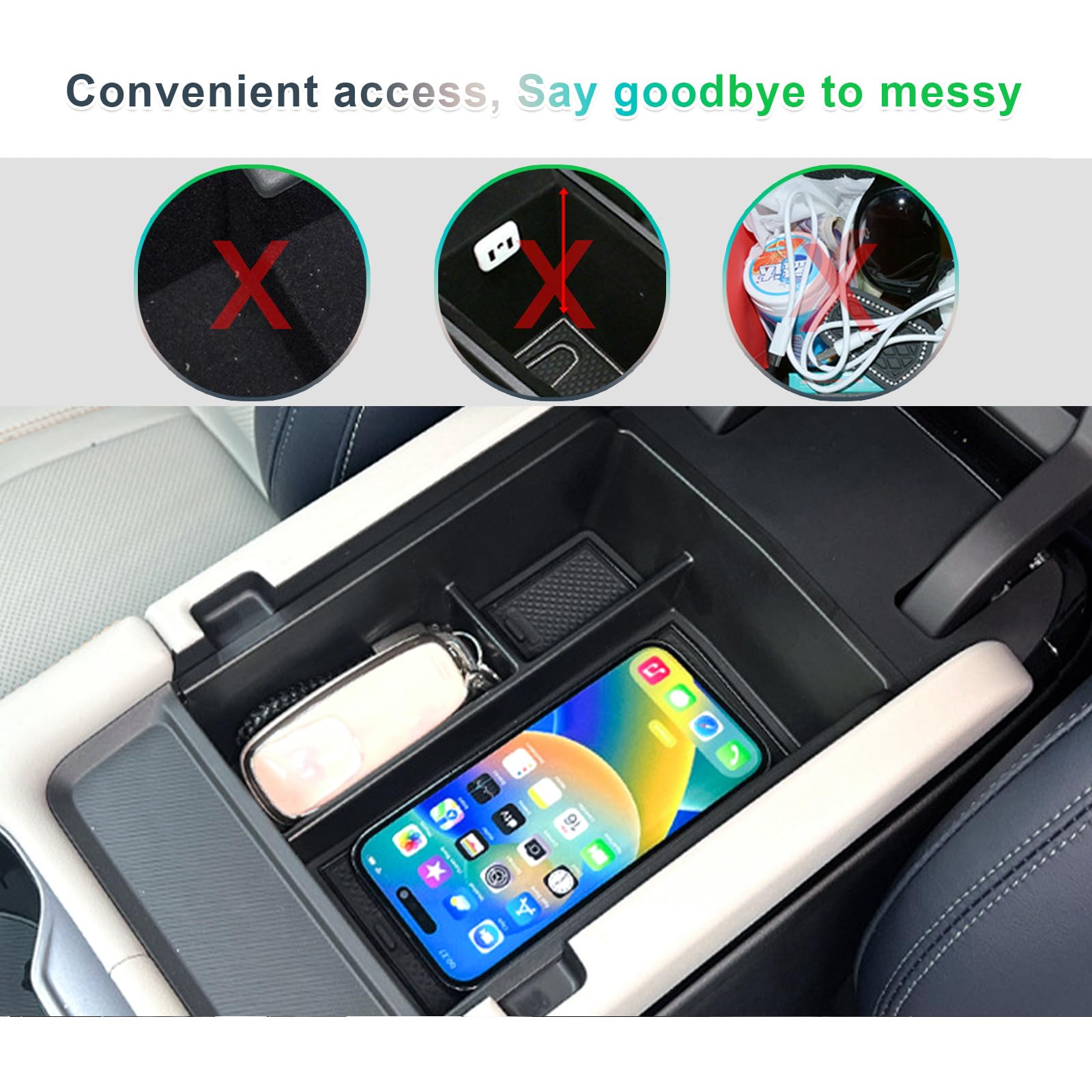 GAFAT Compatible avec BYD Seal U DM-i 2026 2025 2024 Boîte de Rangement Console Centrale, Seal U DMi EV Organiseur Accoudoir avec Tapis Caoutchouc, 2025 Seal U DMi Accessoires [avec Marteau d'Urgence