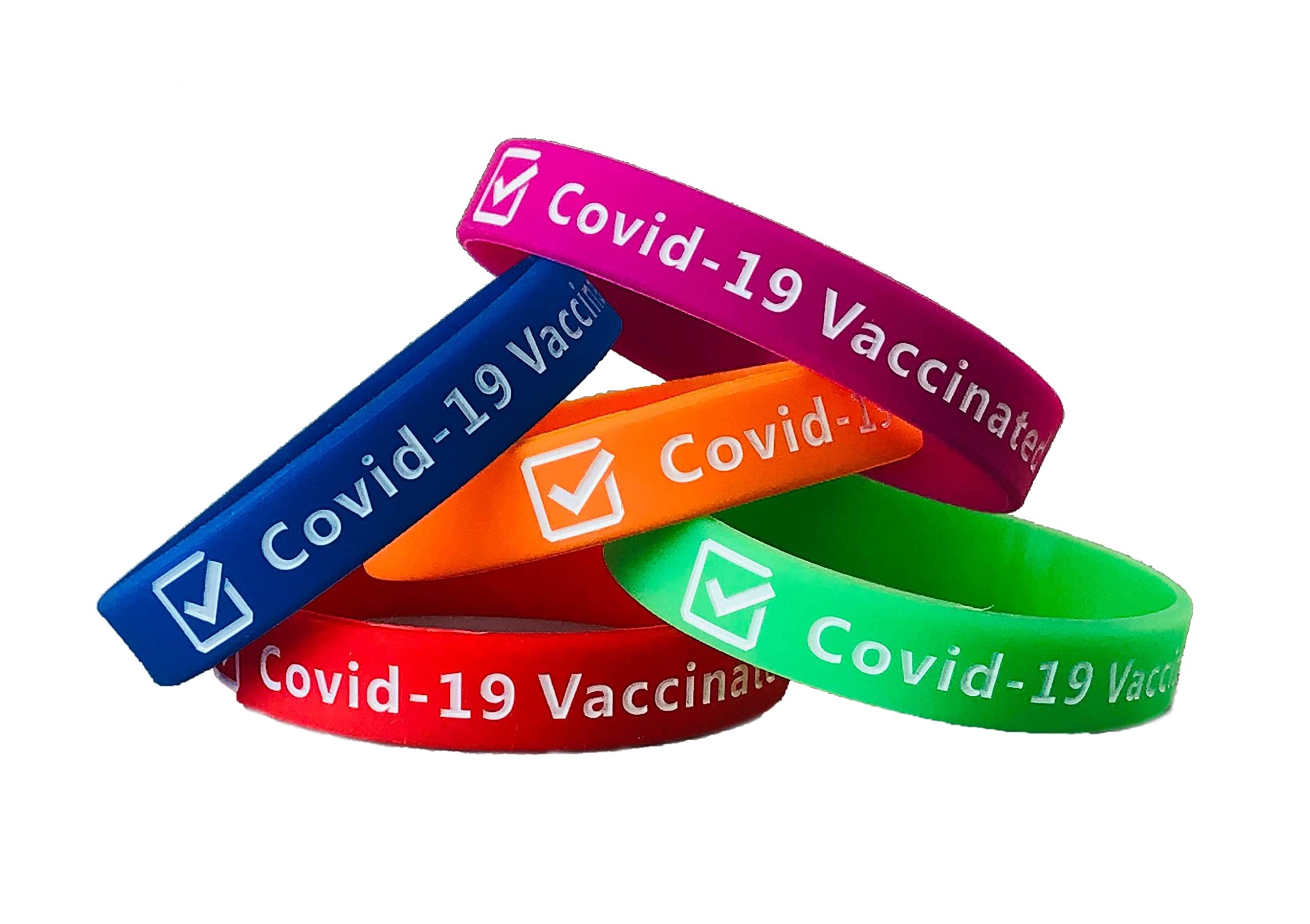 easyIDea Covid-19 Vaccination Durable Silicone Wristband (Green with White Lettering) | Pack of 5 |
