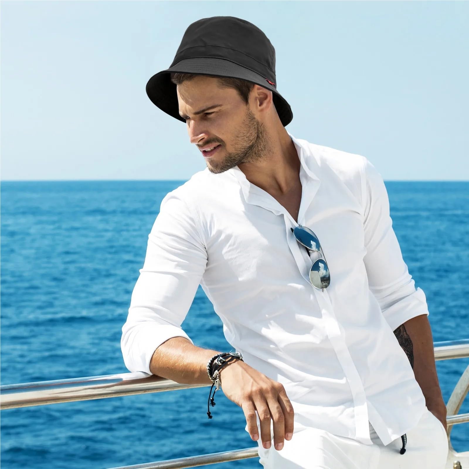 Cappello da Pescatore Uomo Sole Unisex Leggero for Vacanze estive in Spiaggia a Tesa Corta per Viaggio Pesca