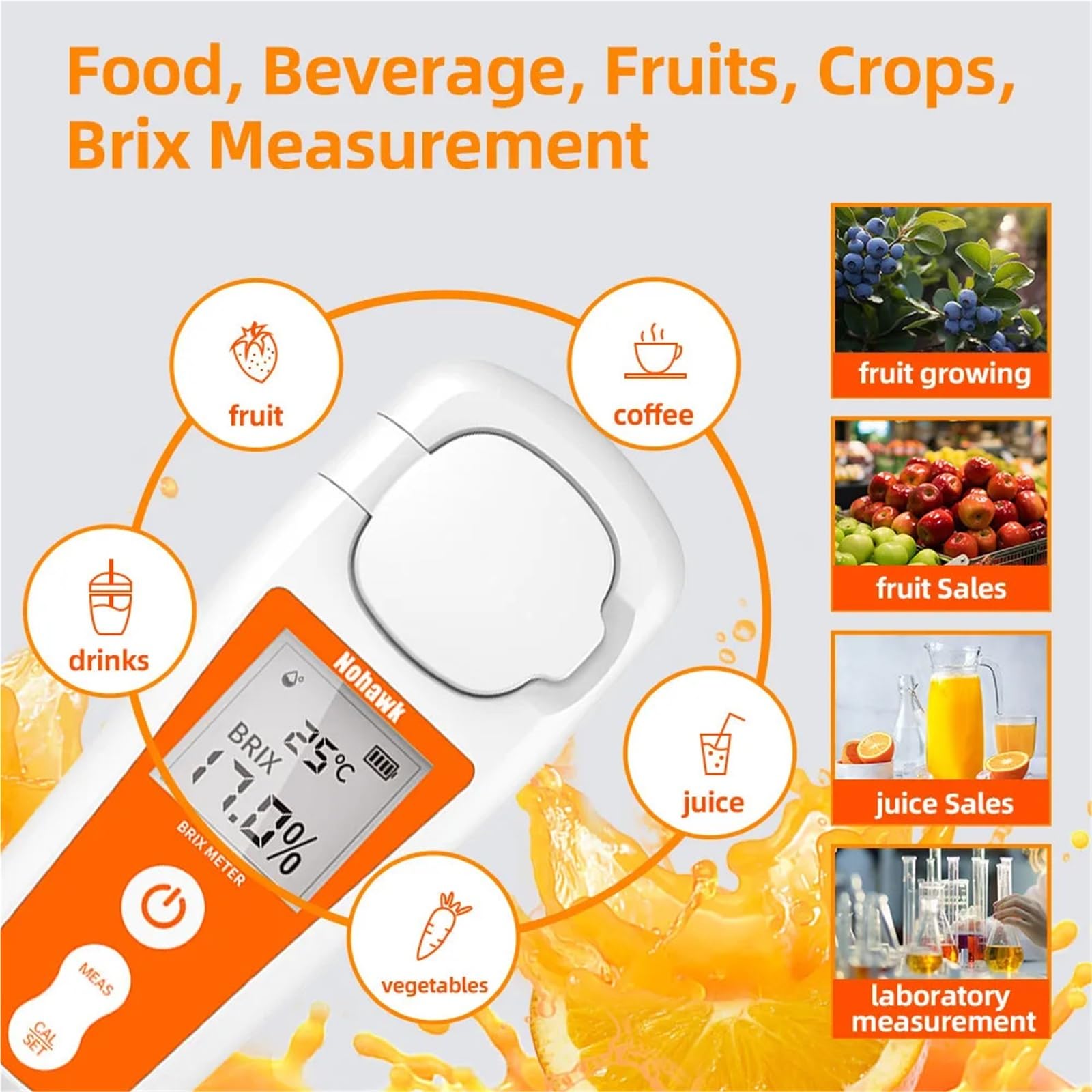 Medidor Digital Brix (Rango 0-55%) Refractómetro for medir el Contenido de azúcar en Frutas, Verduras, jugos, Bebidas café