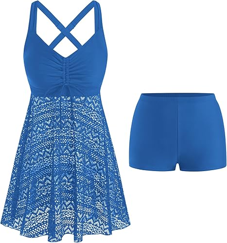 ZAFUL Tankini Swimsuits for Women Lace Drawstring Two Piece Bathing Suits Flowy 