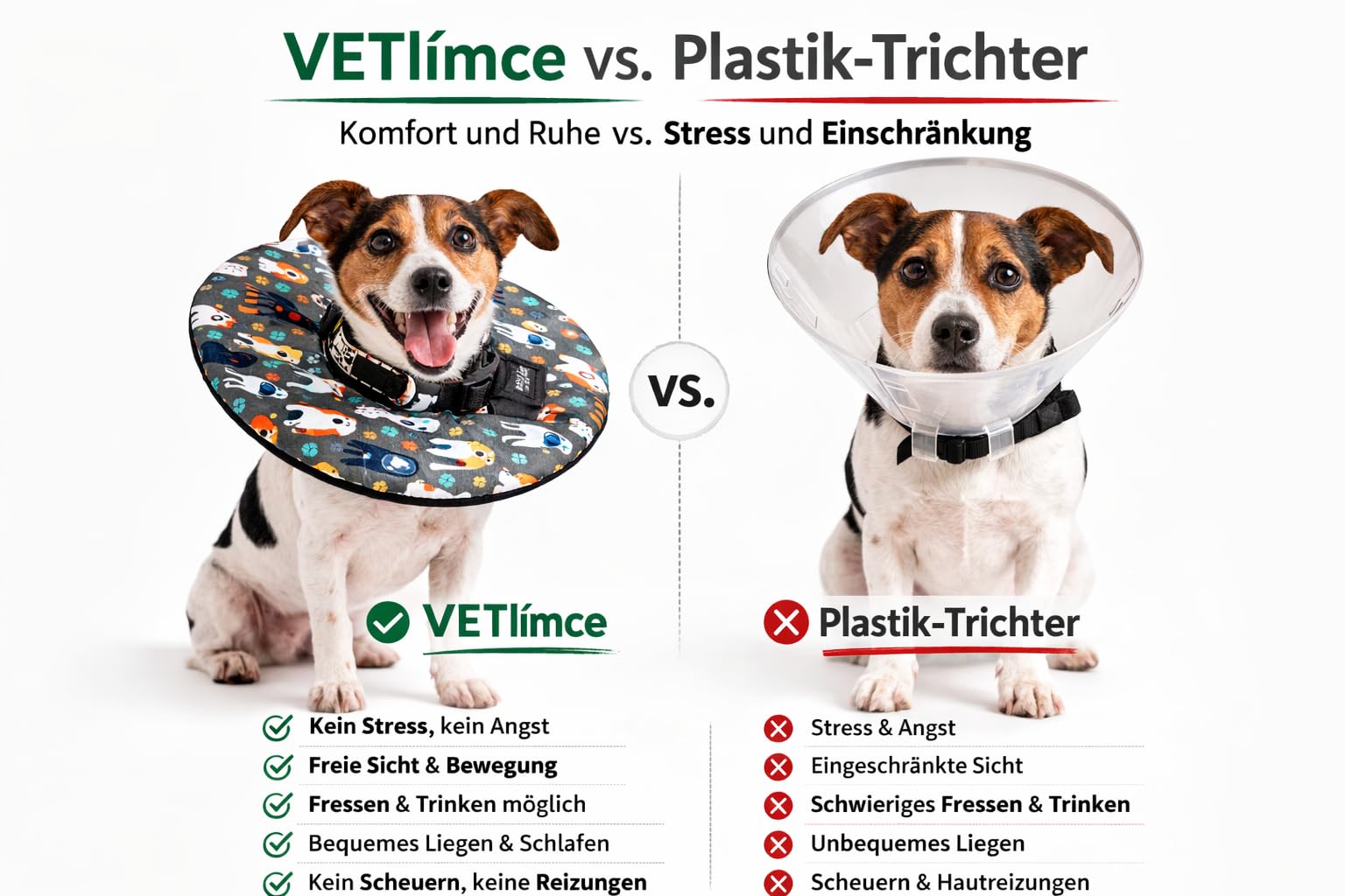 Premium Halskrause für Hunde – Weicher Hundetrichter als Alternative zum Plastikkragen, Komfortabler Schutzkragen/OP-Kragen für Hunde nach Operation (M)