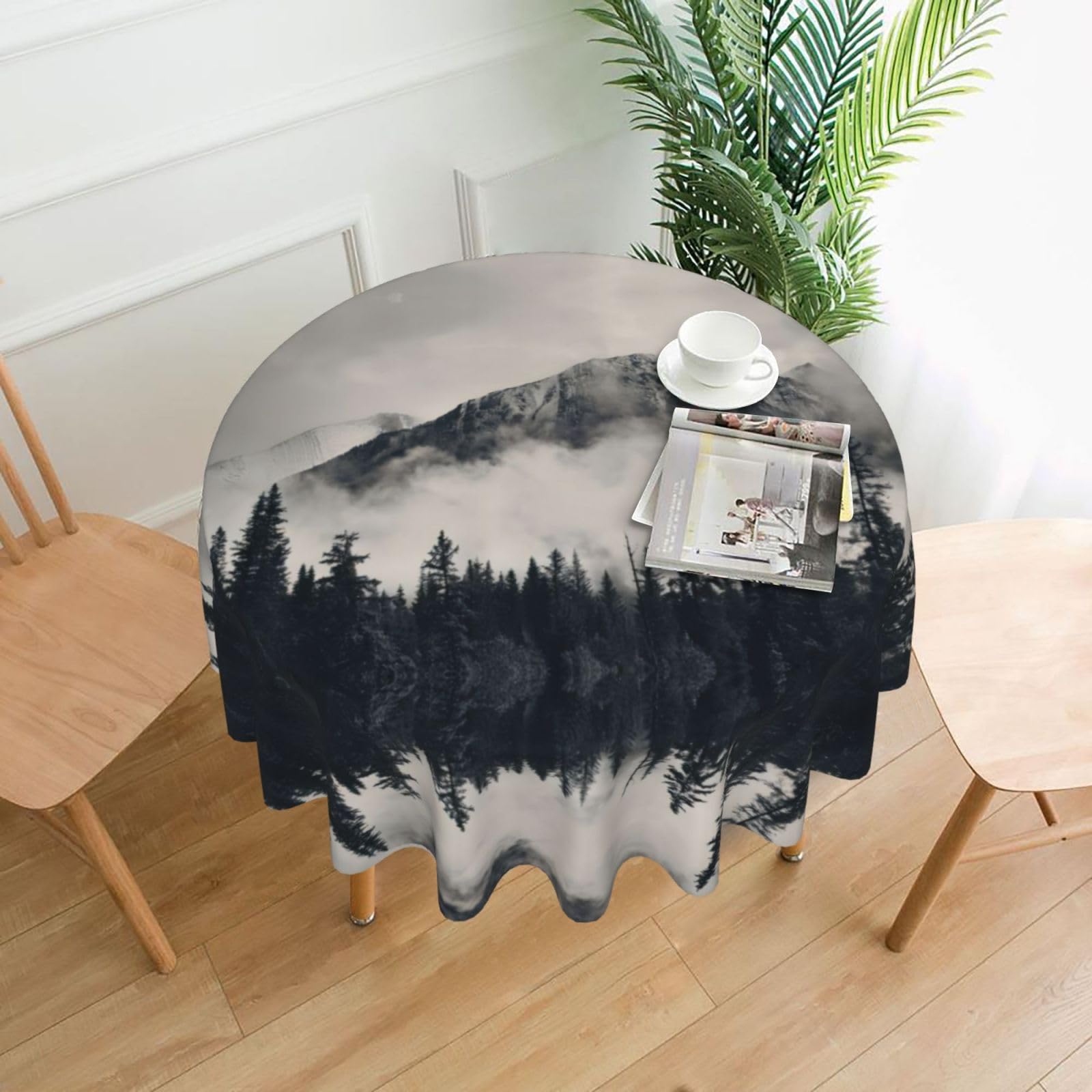YYHWHJDE Canadian Smokey Mountain Cliff Prints Round Decorative Table Throw 60in – Waterproof Table Cover for Elegant Dining & Outdoor Gatherings