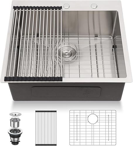 Miniatura 162 de Lordear - Fregadero de cocina encajado de 21 x 20 x 10 pulgadas, tipo bar, de acero inoxidable de calibre 16, con una sola cubeta, para exteriores