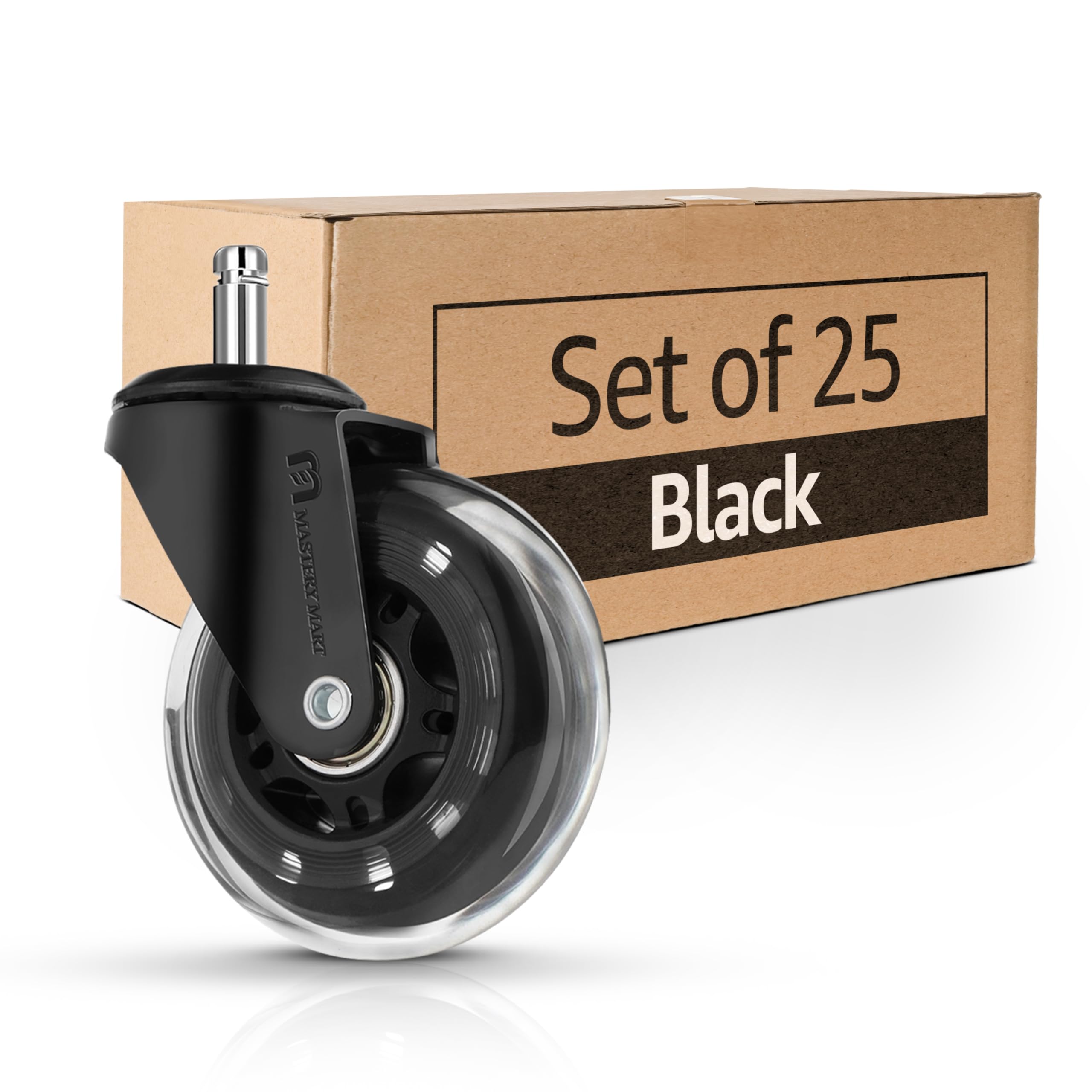Mastery Mart Office Chair Wheels Replacement- 11x22mm Rubber Office Chair Castors, Smooth & Silent on Hardwood & Carpet, Heavy Duty and Floor Protecting (Not for 1KEA Chairs, Set of 25, Black)