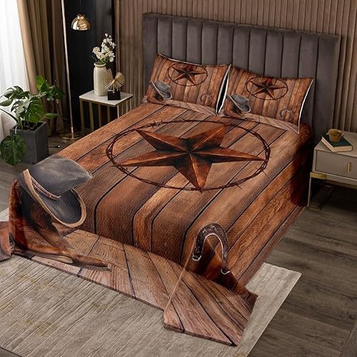 Vista 8 de Juego de colcha de vaquero occidental para niños, tamaño Queen, diseño geométrico de cactus, flechas de cactus, decoración de habitación de niños