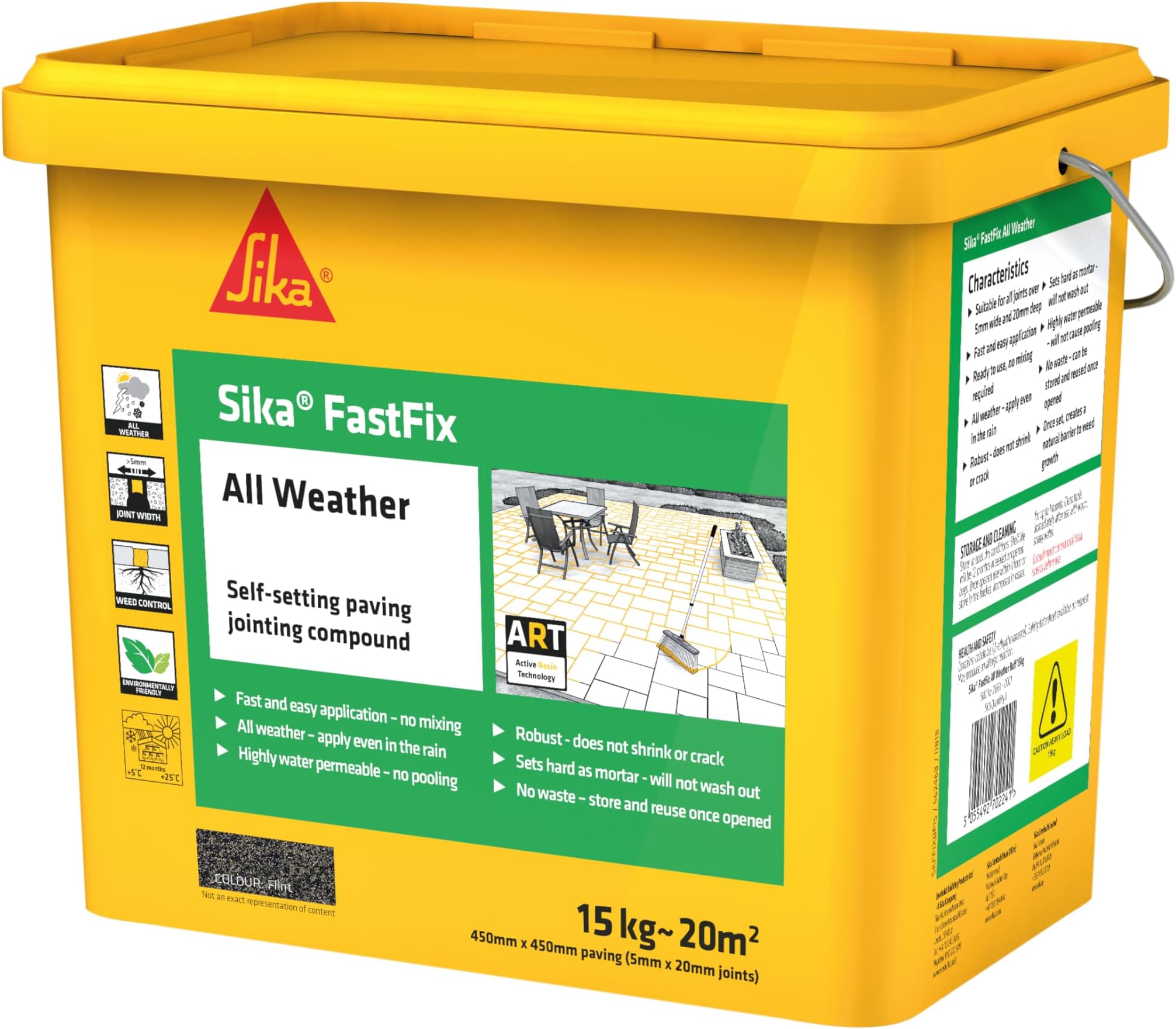 Sika – FastFix All Weather Self-Setting Paving Jointing Compound – Ready to Use – No Mixing Required – Flint – 15kg – 18 sq. m