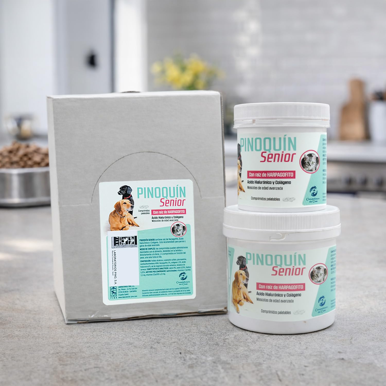 Laboratorios Pino Pinoquin Senior Condroprotector para Perros y Gatos Senior con Glucosamina, Condroitina, MSM, Harpagofito, Colágeno y Ácido Hialurónico, 350 Comprimidos