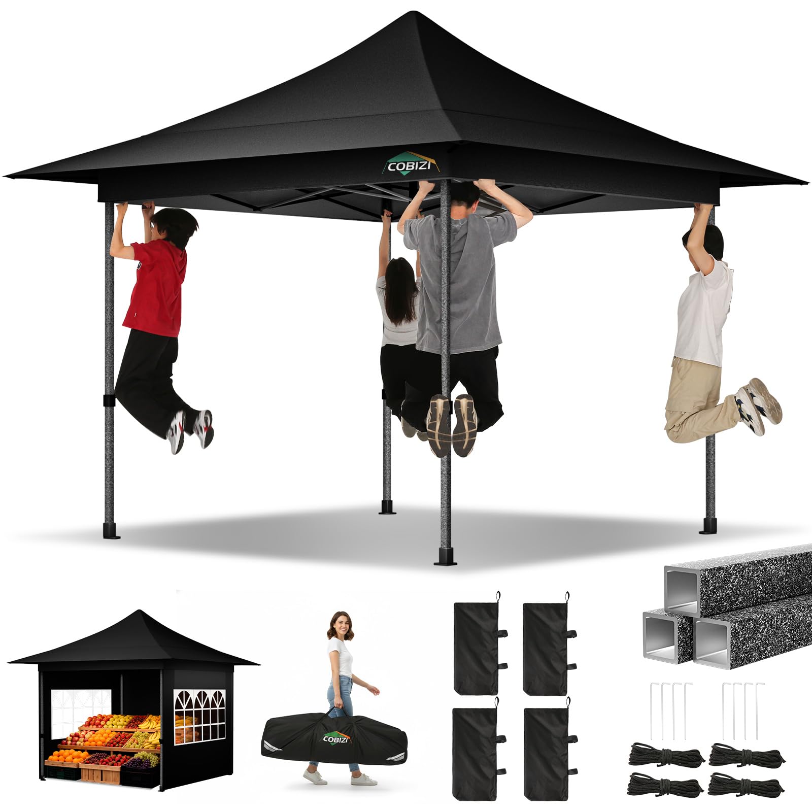 COBIZI 13x13 Pop Up Canopy Tent Heavy Duty with Sidewalls & Auto-Extending Eaves Outdoor Gazebo Easy Up for Backyard Party Commercial Events, All