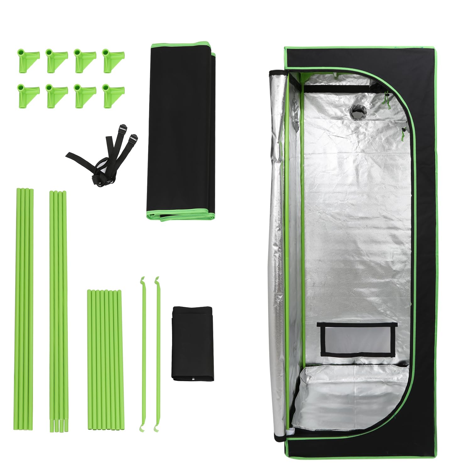 Tienda de cultivo 60 x 60 x 180 cm Tent reflectante Mylar Carpas de cría Gabinete Interior Invernadero para Plantas Crecimiento Carpa de Cultivo, Negra y Verde