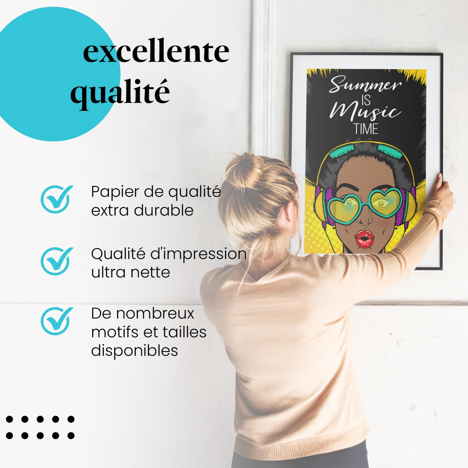 Postereck - 0914 - Affiche rétro, Summer is Music Time Pop Art. Art Mural Tirage – Décoration musique, été, Canvas - toile - 100,0 cm x 75,0 cm