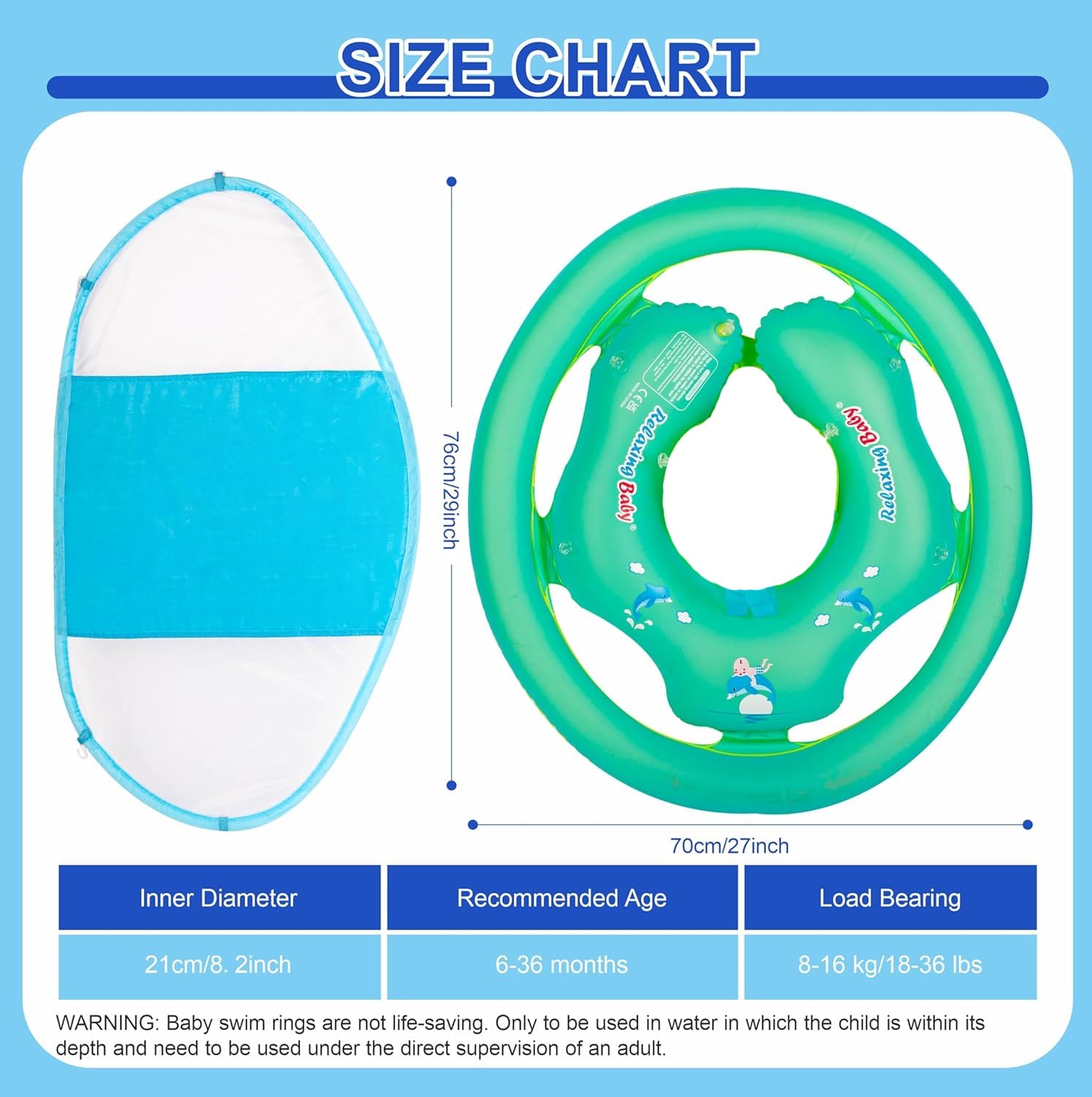 Aufblasbarer Babyschwimmring (0-6 Monate), Babyschwimmring mit Sitz (6-12 Monate), Schwimmring für Kleinkinder, Schwimmring für Neugeborene (6-12-36 Monate)