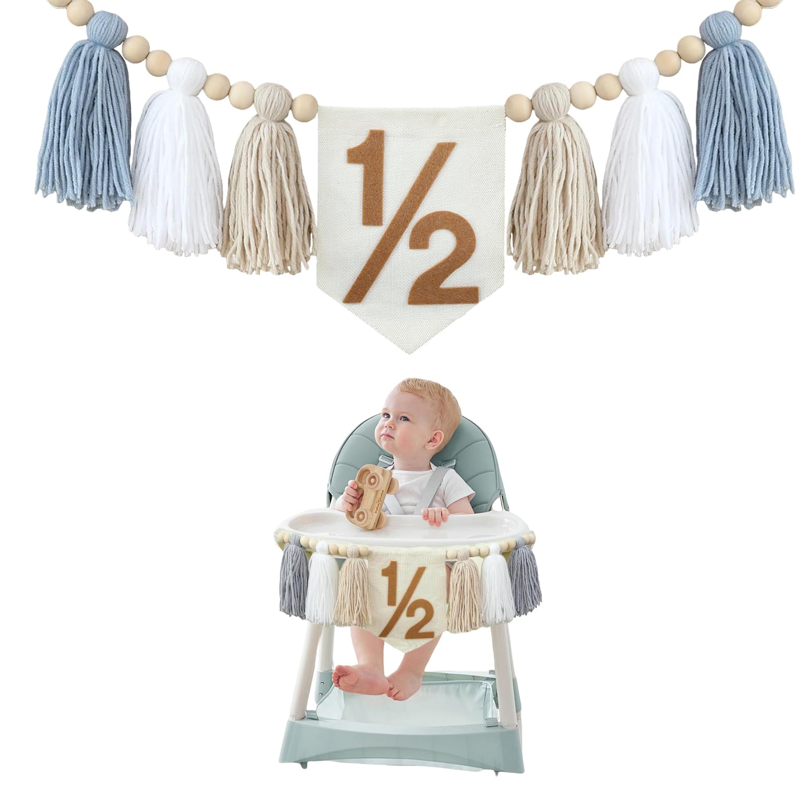 Banner Decorativo Per Seggiolone '1° Buon Compleanno' A Forma Di Gelato, In Tulle E Cotone, Rosa/giallo/blu