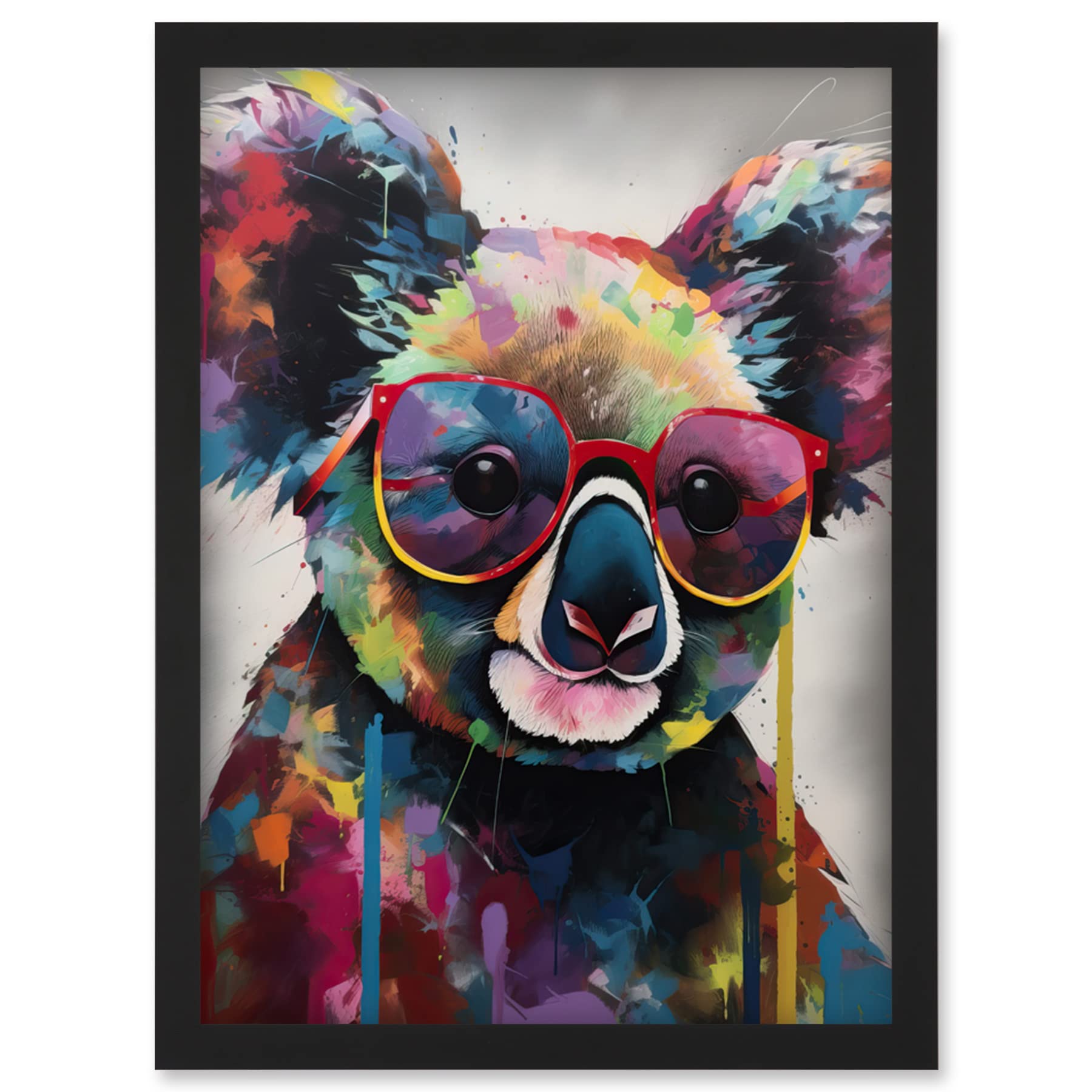 Artery8 Koala With Purple Sunglasses Modern Multicoloured Artwork Framed Wall Art Print A4