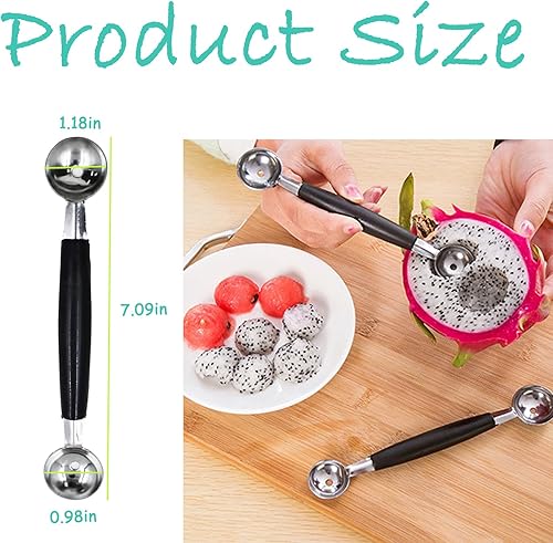Miniatura 7 de Paquete de 2 cucharas de bola de helado de fruta de doble extremo, bola de fruta de acero inoxidable 430, bolas de melón redondas lisas para sandía,