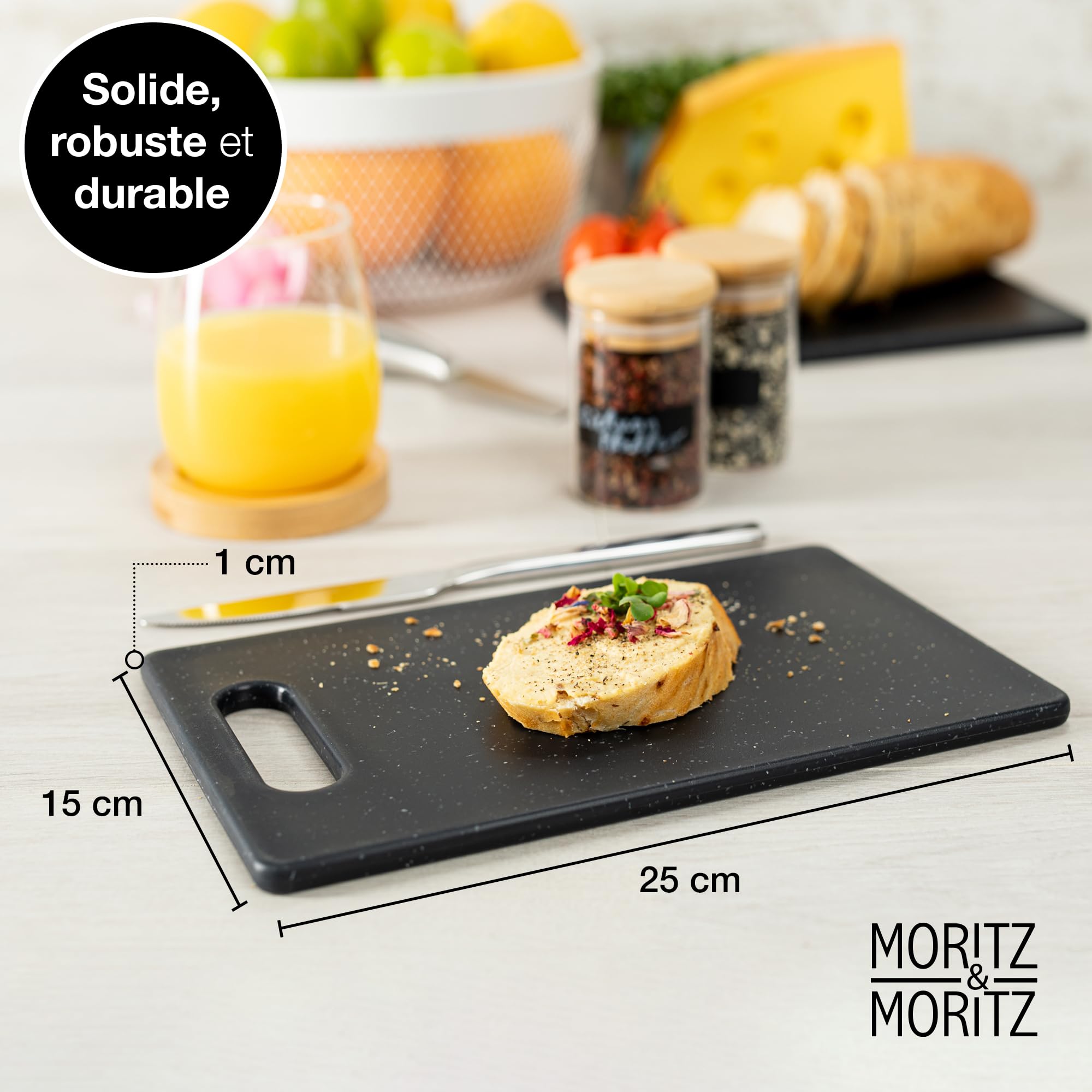 Lot De 2 Planches à Découper Plastique Aspect Granit 25x15cm - Avec Rainure à Jus