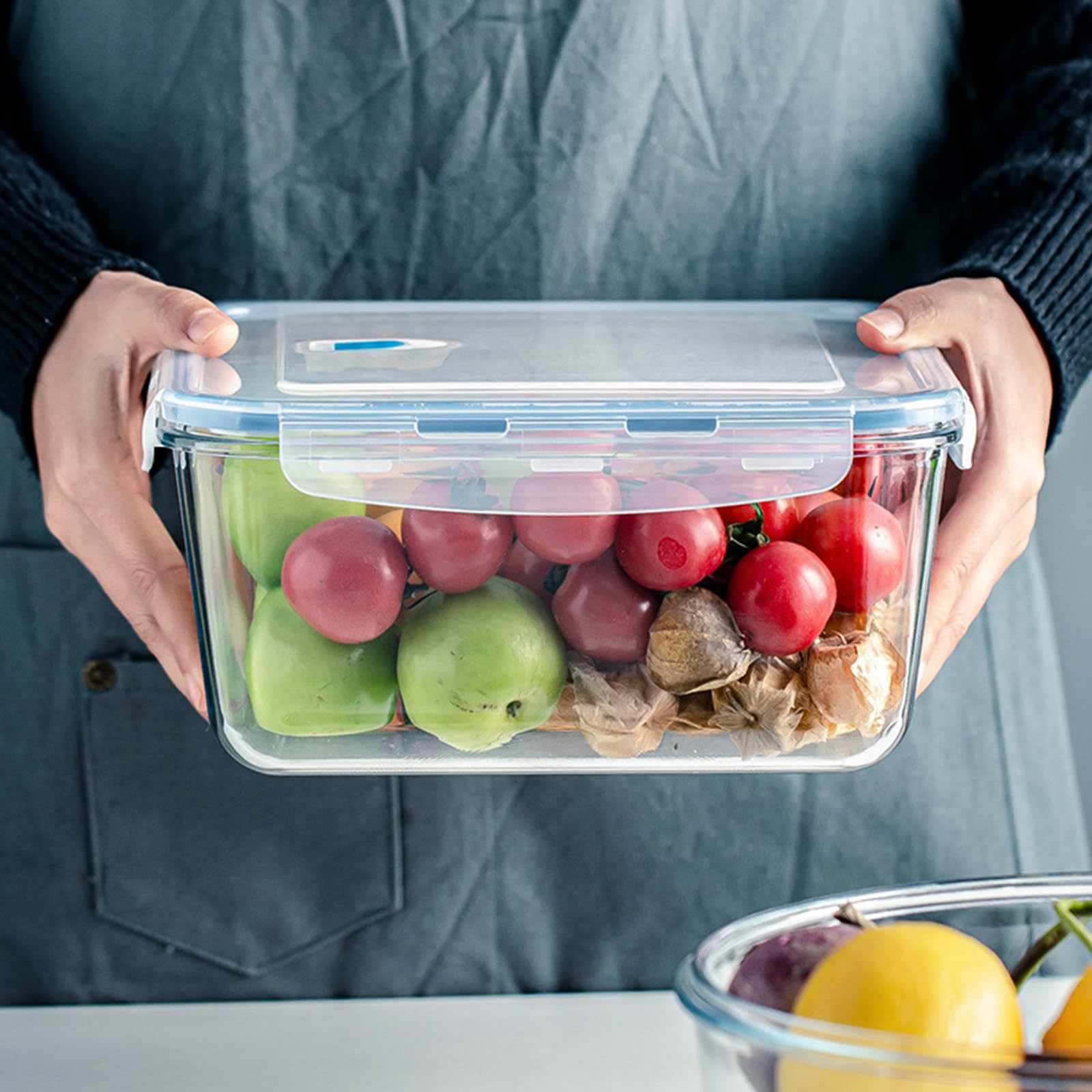 Contenitori per alimenti in vetro con coperchio ermetico, 3,3 l, formato famiglia, extra large, per marinatura, contenitore per cottura in forno, ciotole in vetro rettangolari