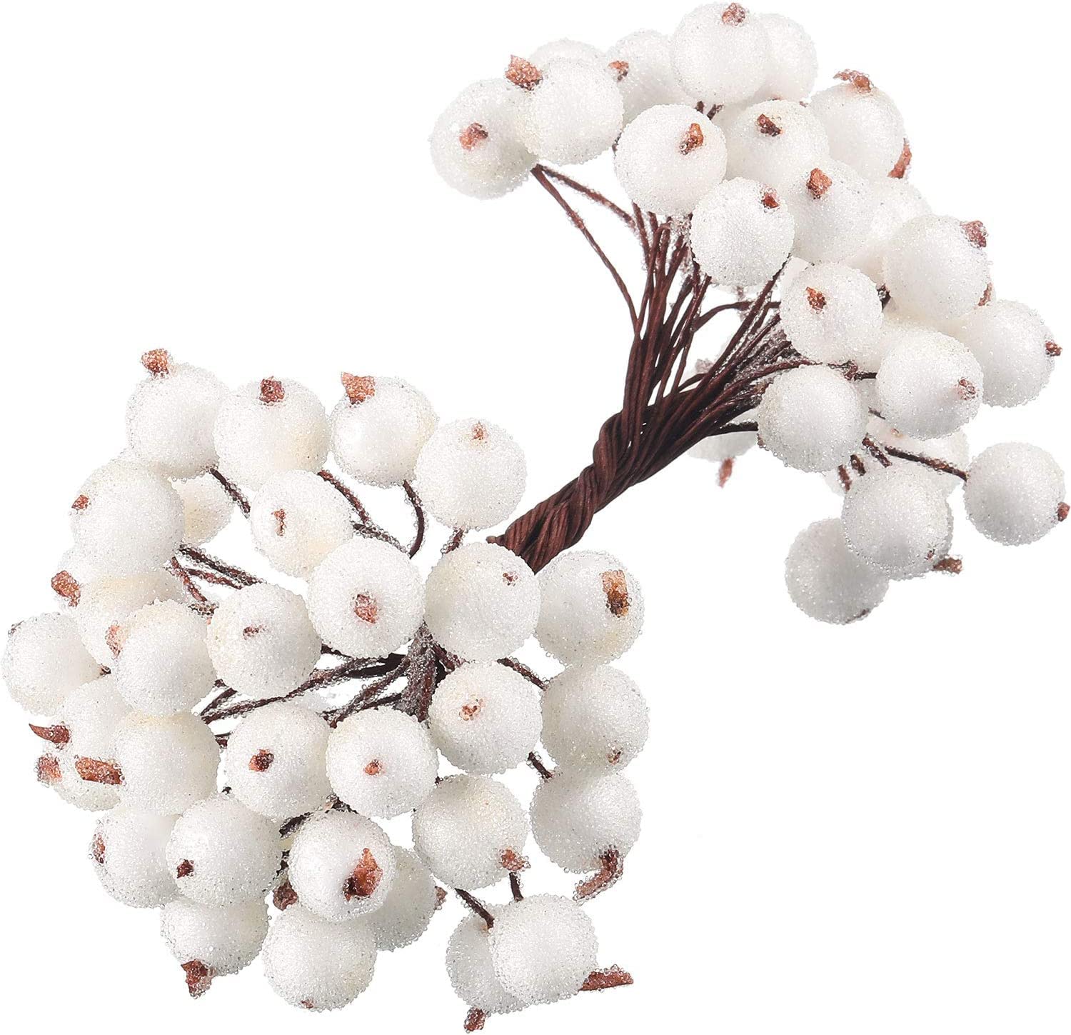 Artificial Holly Berries on Wire Stems,Frosted White Fruit Holly Berries Mini Christmas Berry Artificial Flower for Home Wedding Party Birthday DIY Garland Decoration (40, White)