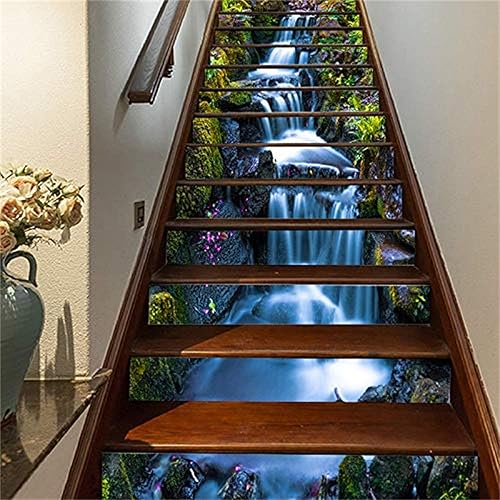 artfanke Calcomanías de escalera de paisaje natural de cascada 3D para despegar y pegar calcomanías autoadhesivas para elevar escaleras calcomanías