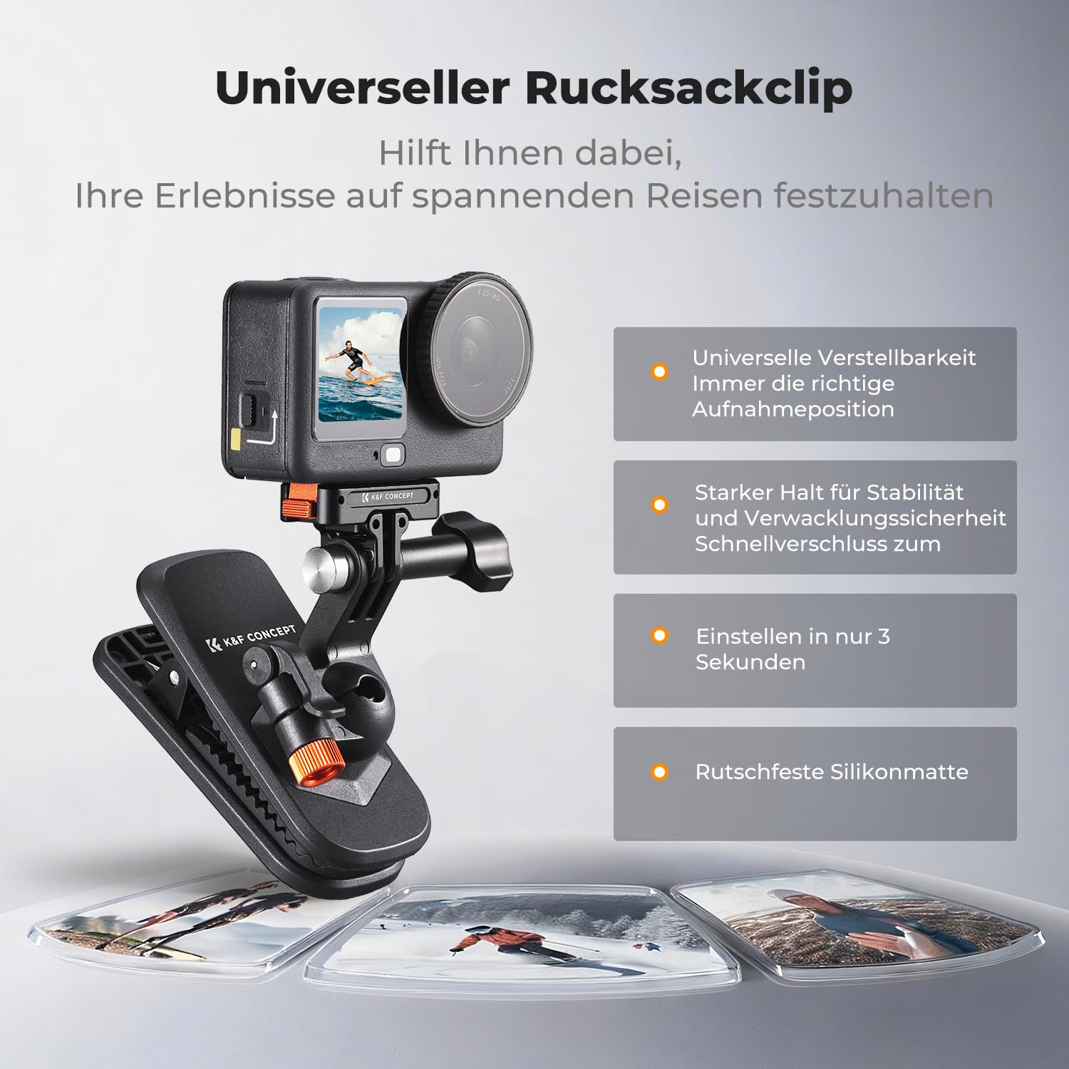 K&F CONCEPT Magnetische Rucksack Clip-Halterung, Rucksackgurt Halter für Osmo Action 6/3/4/5 Pro, Kamerahalterung mit 360° Drehbare Kugelkopf für GoPro Hero 13/12/11/10/9, Insta360 X5/X4/X3