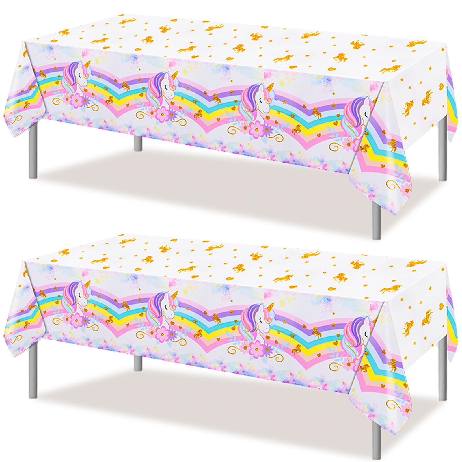 PHOGARY 2 Pack Unicorns Tablecloths, Plastic Disposable Rectangle Table Covers, Unicorns Birthday Decoration Party Tablecloth for Birthday Baby Shower Party Supplies