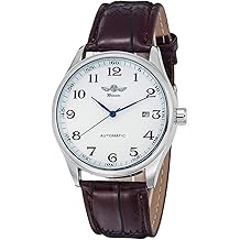 good classic winner mechanical watch white dial blue hands pu band self-wind men-standard