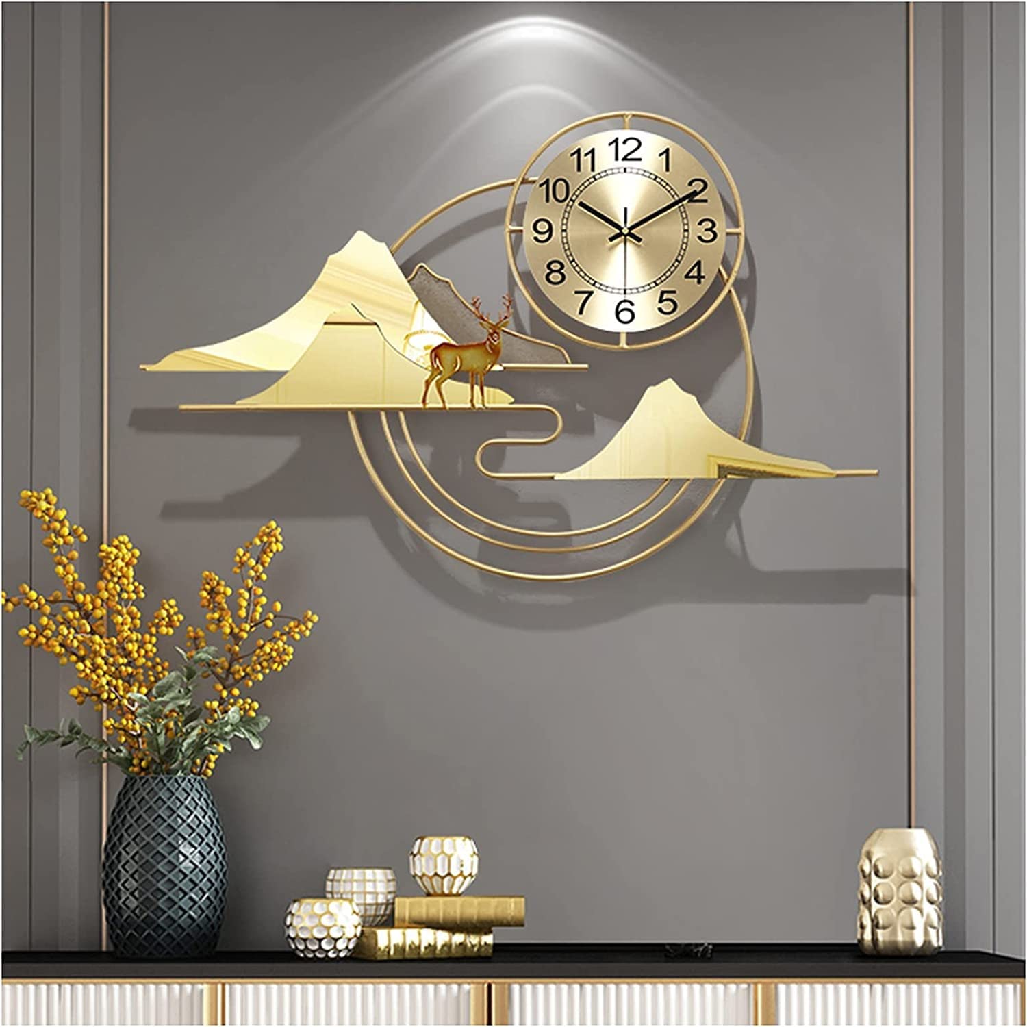 SaryEdge Wall Clock Modern Art Clock Large Wall Clock, Metal Design Non-Ticking Silent Art Numeral Wall Clocks for Living Room, Bedroom, Office Space Quartz Clocks,Gold,100 * 60Cm,