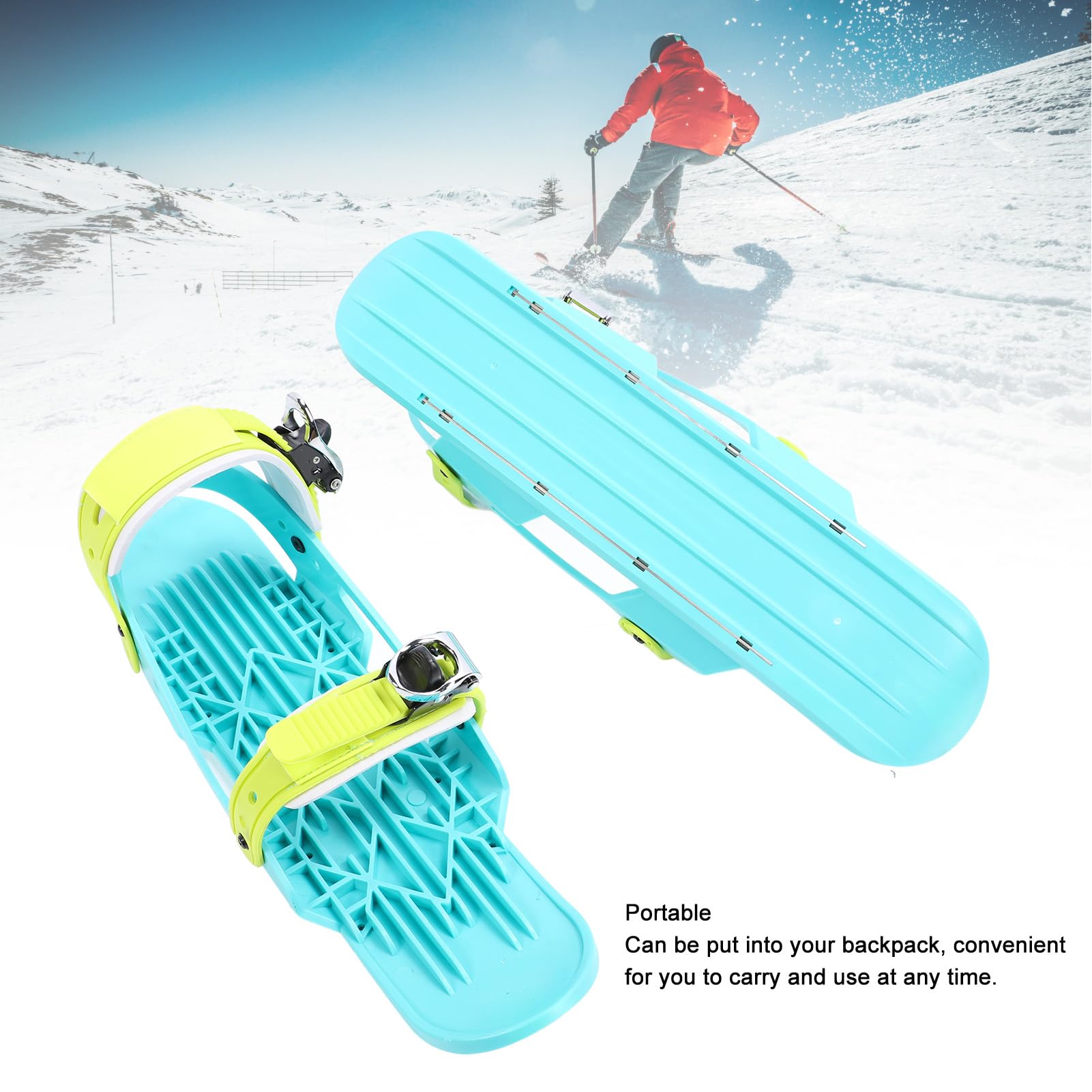 Focket Mini Kurz Ski Skates für Schnee, Verstellbare Kurze Snowskates mit Aufbewahrungstasche, Snowblades Skiboard Ski für Winterschuhe, Outdoor Skifahren, Mini Ski Skates, Skischuhe