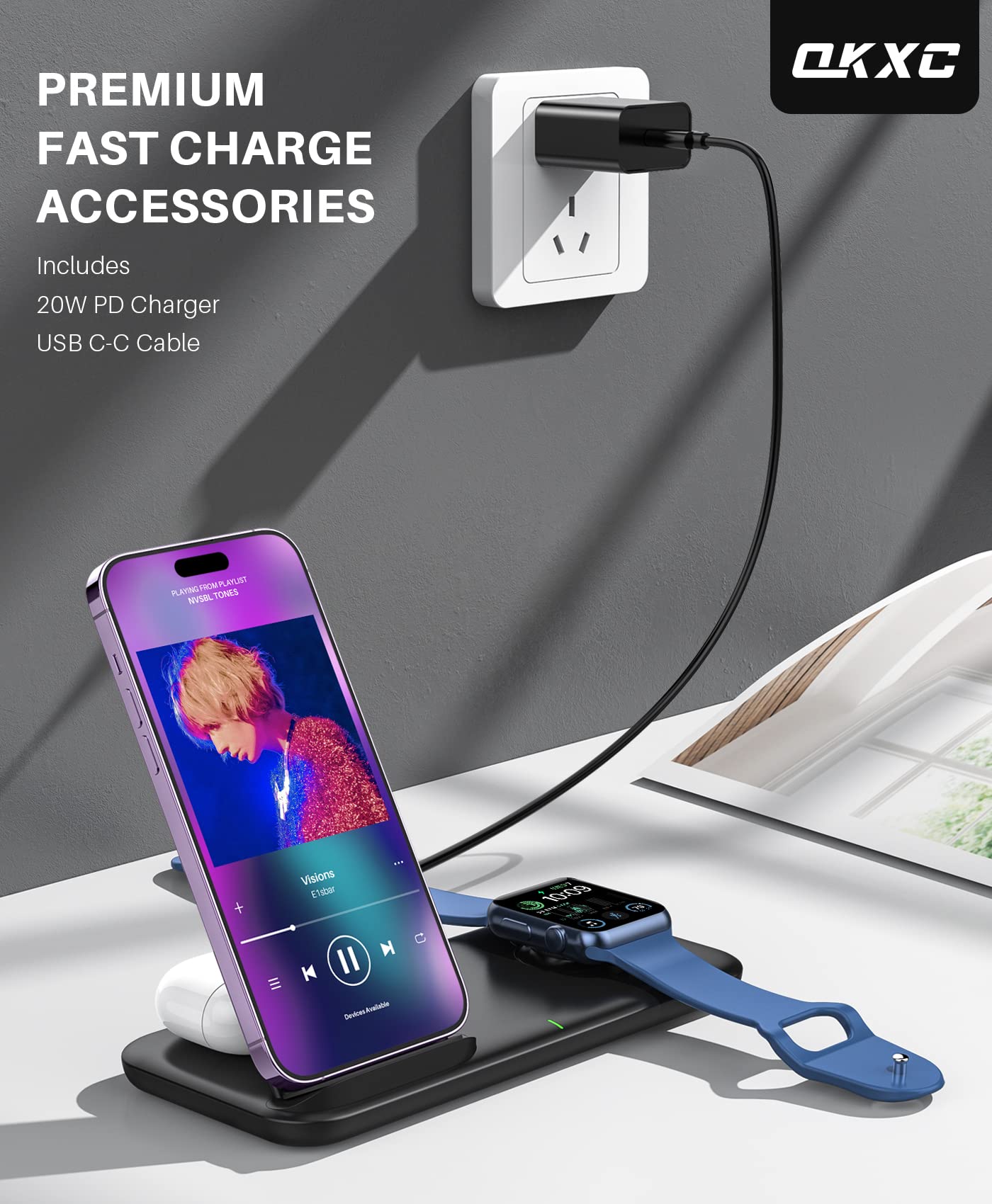Amazon.com: QKXC 3 in 1 Wireless Charging Station for Apple Watch