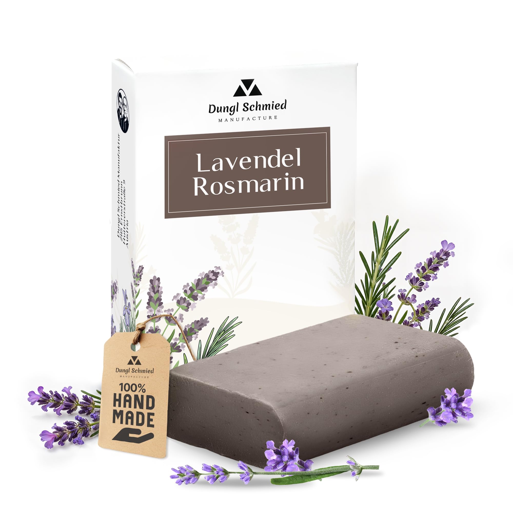 Dungl Schmied | Lavendel-Rosmarin Seife | Handgemacht | 100g Seifenstück | Ohne Palmöl | Vegan | Naturseife mit natürlichen Inhaltsstoffen | Für alle Hauttypen