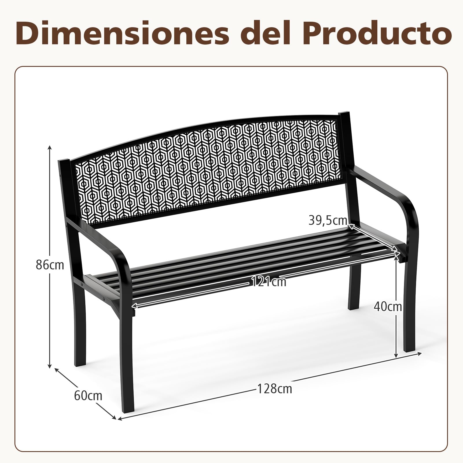 COSTWAY Banco Jardin para 2-3 Plazas, Banco Exterior de Metal, Brazos Curvos y Respaldo Clásico, Terraza Patio Balcon, Carga 300kg, 128 x 60 x 86 cm (Negro)