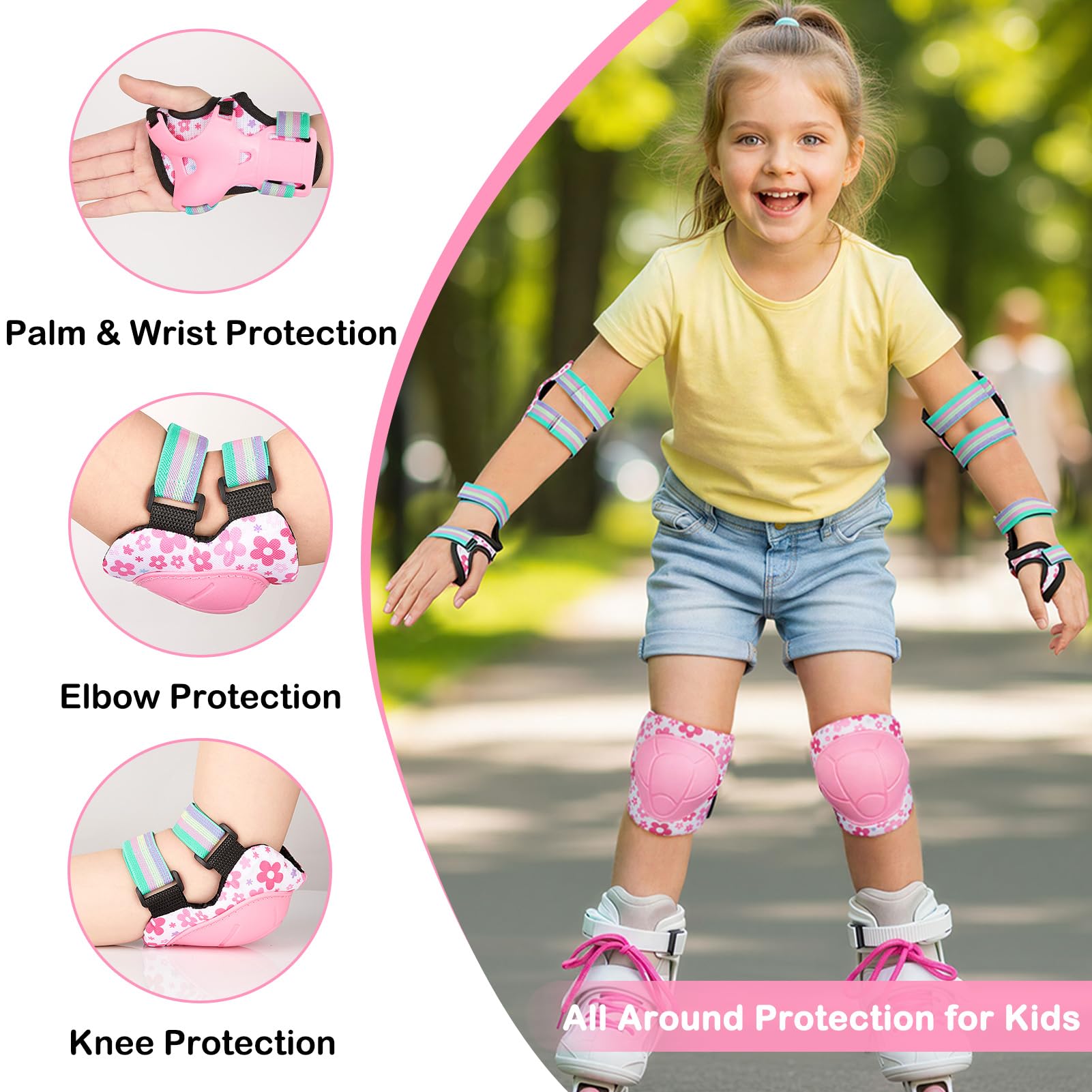MHJY Genouillère Enfant Protection Roller Velo Fille Coudières Protège-Poignets Garçons Protege Genoux 7 en 1 pour Velo Skateboard Trotinette Patinage 3-8 Ans
