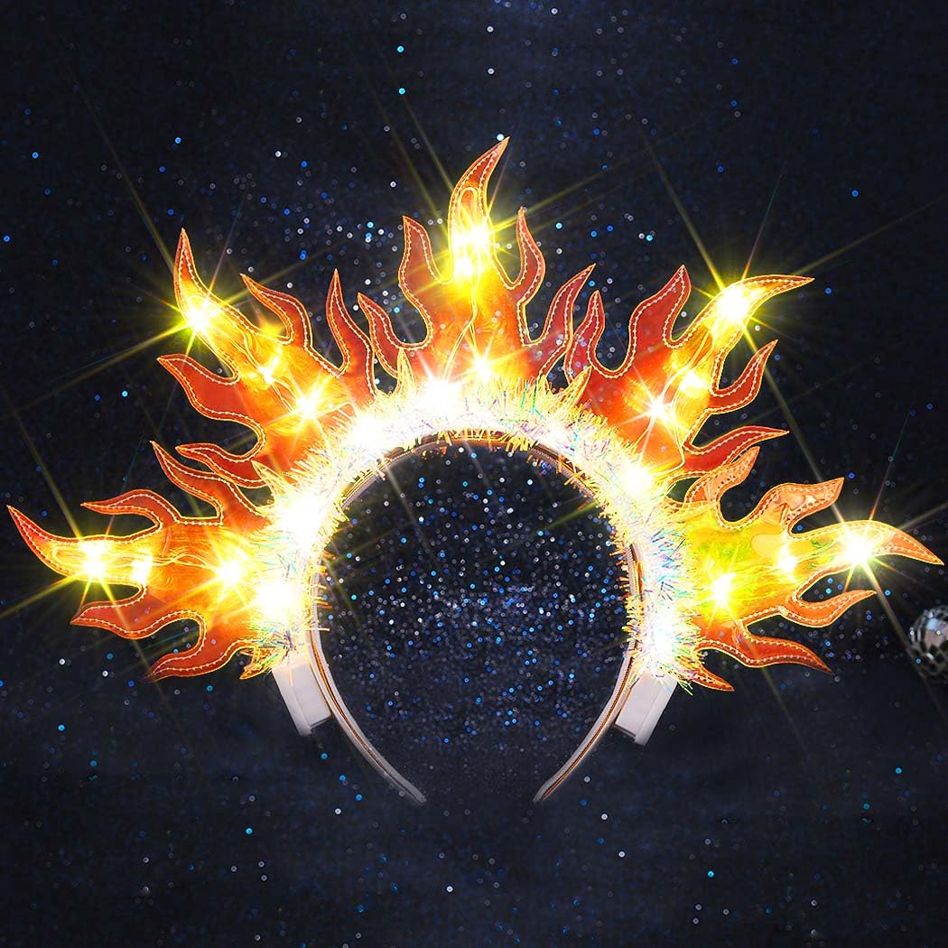 Handcess Light up Flame Crown Headband Festival LED Fire Hair Band Glowing Costume Hair Hoop Party Rave Hair Accessories for Women (Yellow)
