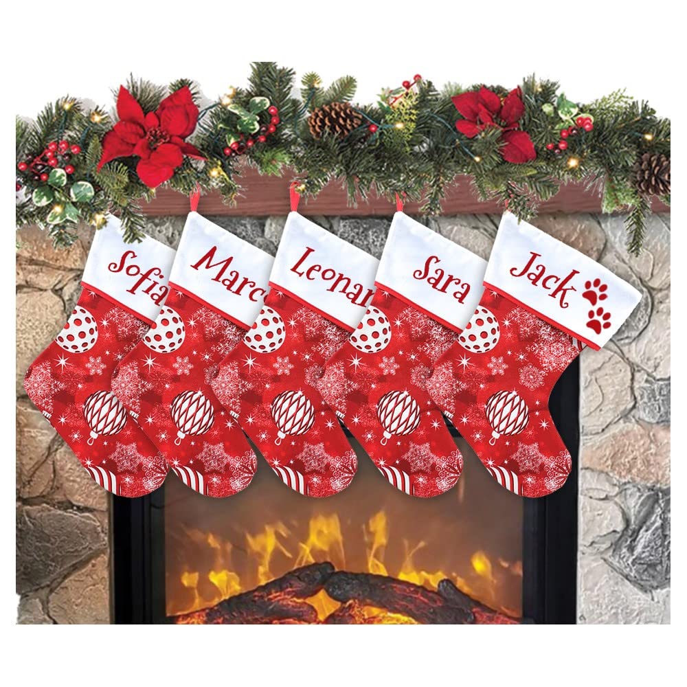 Calcetín de Navidad para colgar con nombre de 20 cm de altura 33 calcetines de Navidad personalizados Navidad Stockings para decoración de fiestas familiares (juego de 5 unidades, christmas balL)
