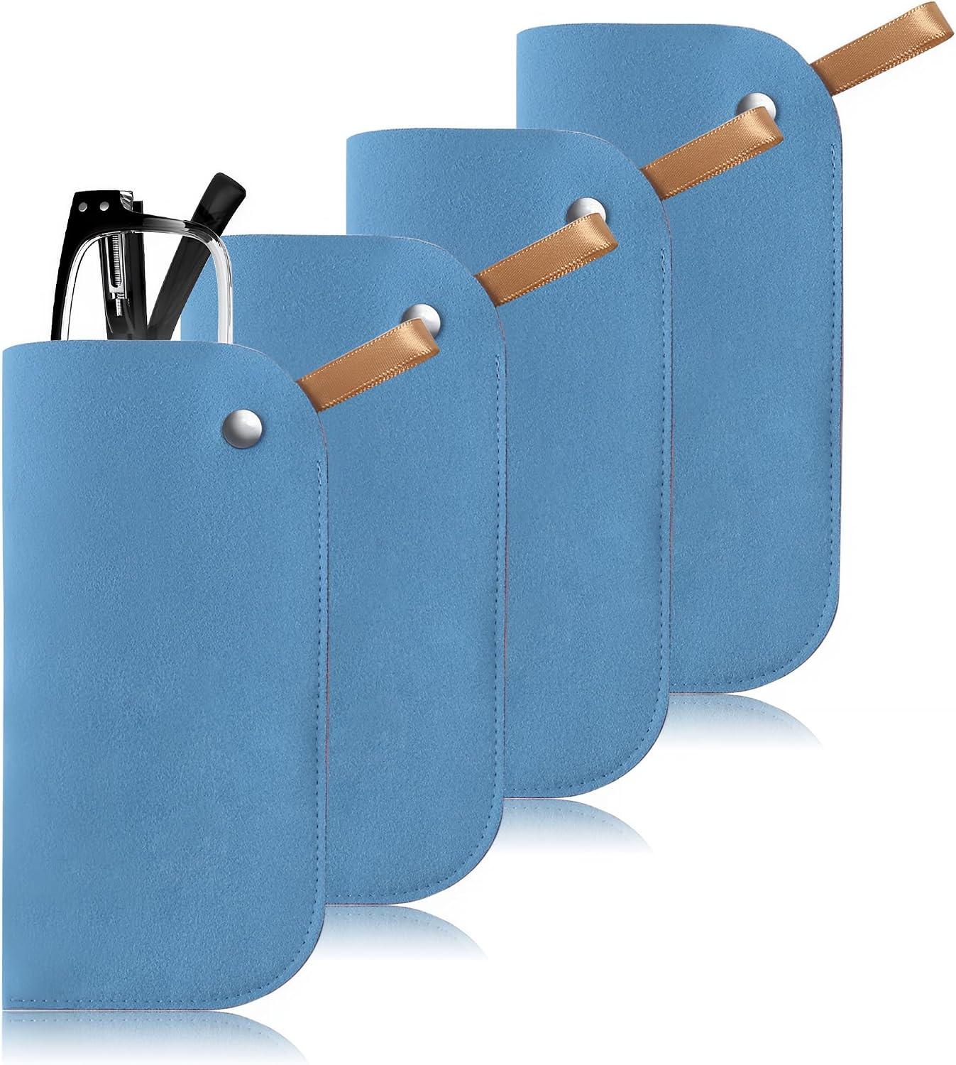 Eyekepper Glasses Case with Snap, Soft Microfiber Pouch, 4pcs Blue