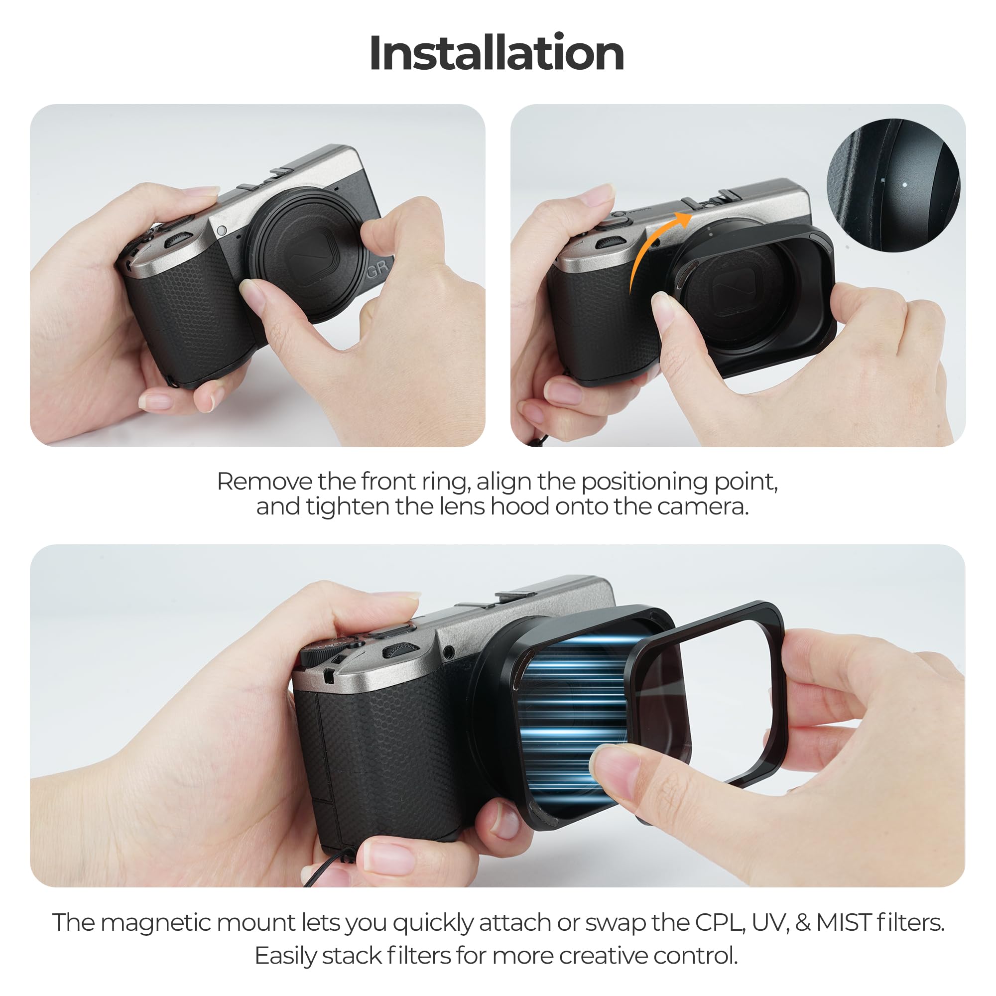Amazon | Freewell Ricoh GRIV用レンズフード – 強化ガラス保護付きの