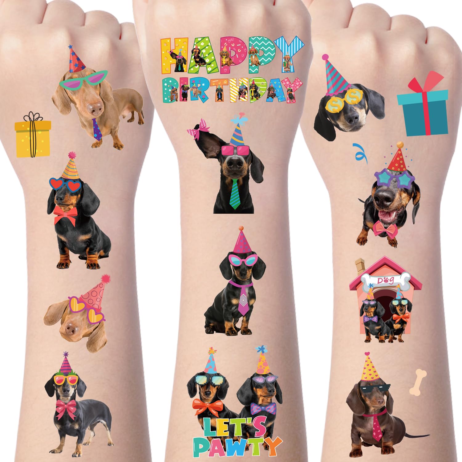 Gameza Dachshund Temporary Tattoos Stickers - 200+ Weiner Dog Party Decorations Favors Supplies Funny Dachshund Tattoo Stickers Gifts for Kids Adults Dog Themed Party Decor Prizes Rewards