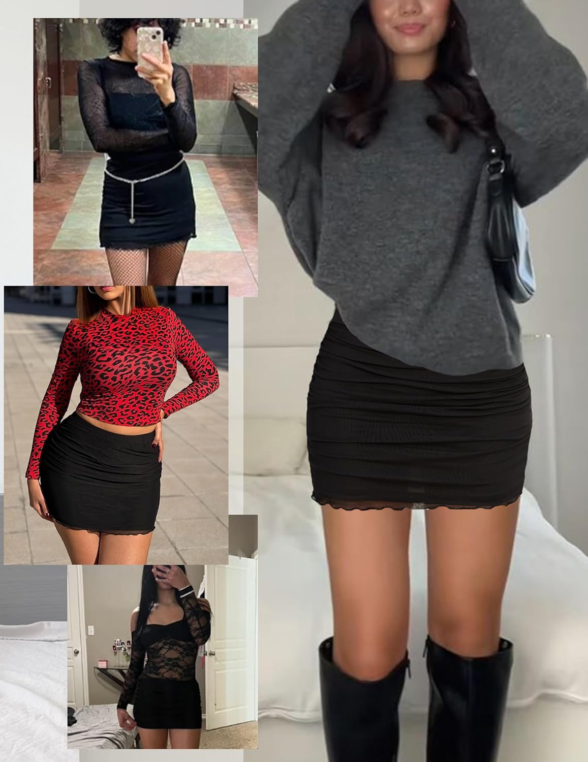 Avidlove Women Sexy Skirt Ruched Bodycon Double Layer Club Skirts Lettuce Trim Skirts Office Mini Skirt - Image 5