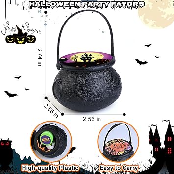 Letapapa 256 PCS Halloween Party Favors for Kids, 32 Pack Prefilled Small Plastic Witch Cauldron With Assorted Halloween Toy In Bulk, Miniatures for Kids Trick or Treat, Halloween Classroom Rewards
