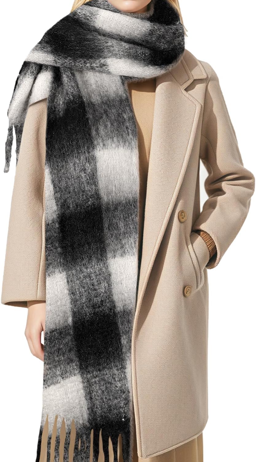 coclothy Women's Winter Scarfs, Mohair Vintage Scarf for Cold Weather, Large Chunky Scarf Cashmere Feel Blanket Pashmina Wrap