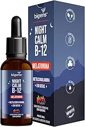 Night Calm B12: Melatonina e Vitamina B12 em gotas, com Sabor Frutas Vermelhas, Unidade 30 ml, Bigens. (Unidade)
