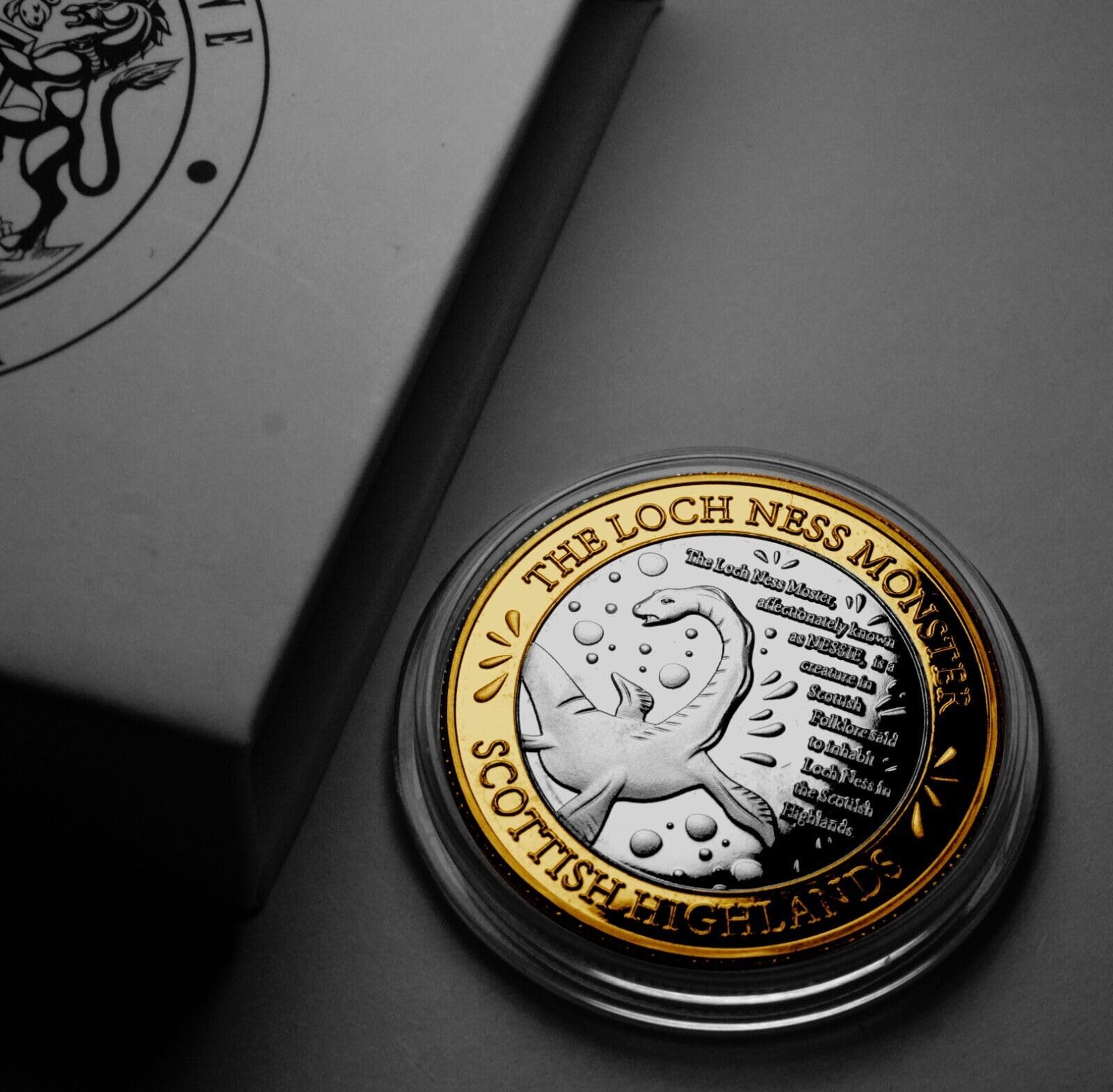 The Commemorative Coin Company Silver & Gold Loch Ness Monster Dual Metal Commemorative In Gift Box. Scotland/Scottish/Nessie