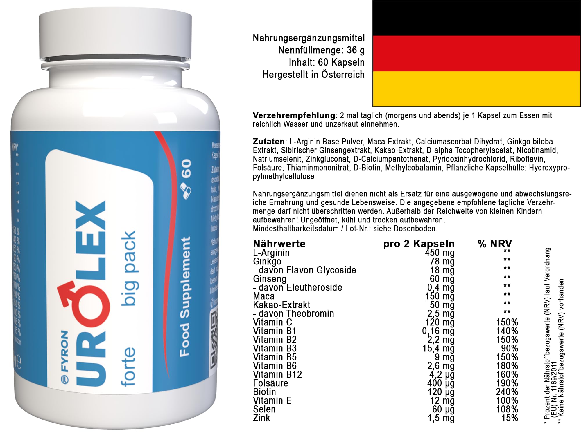 Urolex forte für Männer - 180 Kapseln (3x60 Kapseln) - 3er Pack