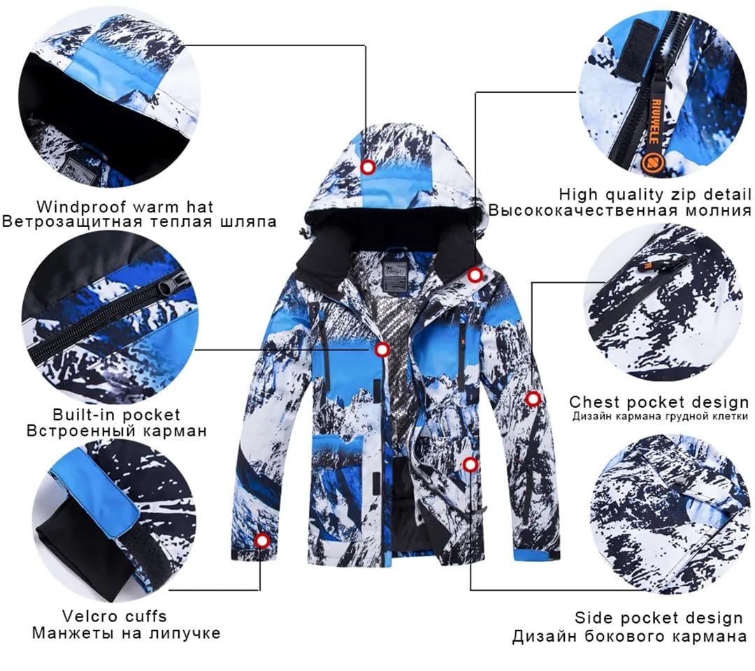 Męski zimowy outdoorowy sport śnieg narciarstwo zestaw Camo1 termiczne wodoodporne wiatroszczelne kurtki i spodnie snowboardowe, Kolor09, L