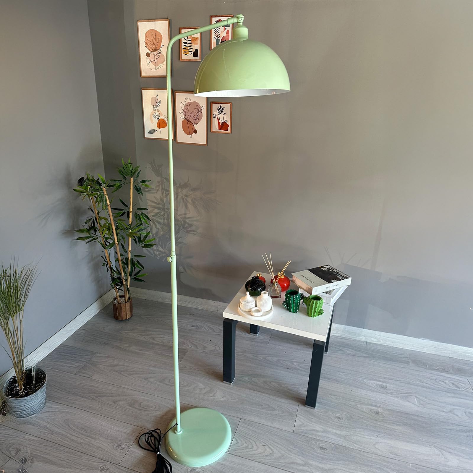 bamyum Gorkiede Lampada da Terra in Metallo, Lampada da Terra per Soggiorno, Camera da Letto, Camera dei Bambini con Attacco E27, Larghezza 30 cm, Paralume Regolabile, Verde Menta