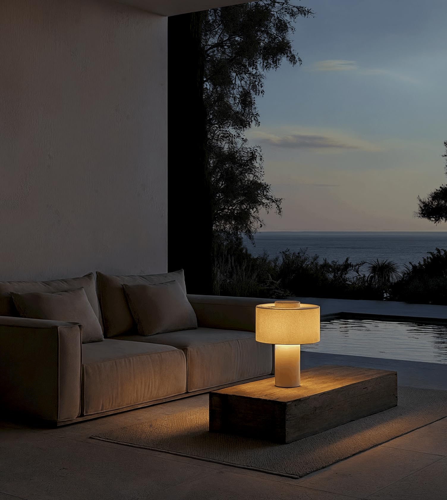 NEONA KAYA Tischleuchte Leinen Beige – Minimalistische Tischlampe im Scandi-Stil, E27-Fassung, dimmbar mit dimmbarem Leuchtmittel, SmartHome-fähig, warmweiß 2700K, IP20, 3 Jahre Garantie