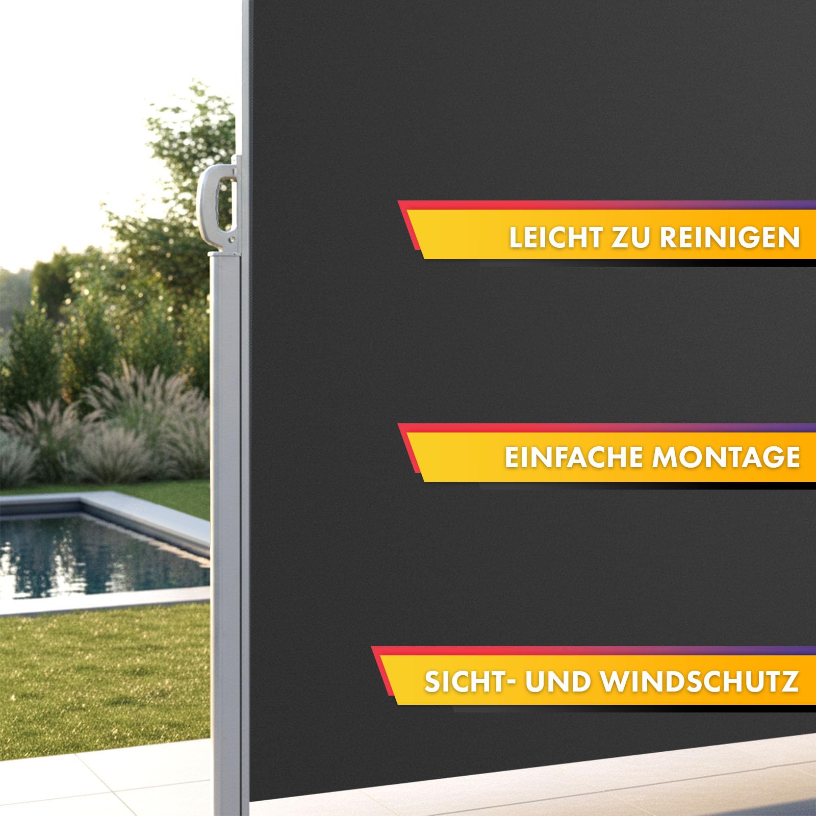 Floordirekt Seitenmarkise aus Aluminium 200x400cm Anthrazit ausziehbarer Sicht- & Sonnenschutz UV-Schutz UPF50+ Polyester 280 g/m²