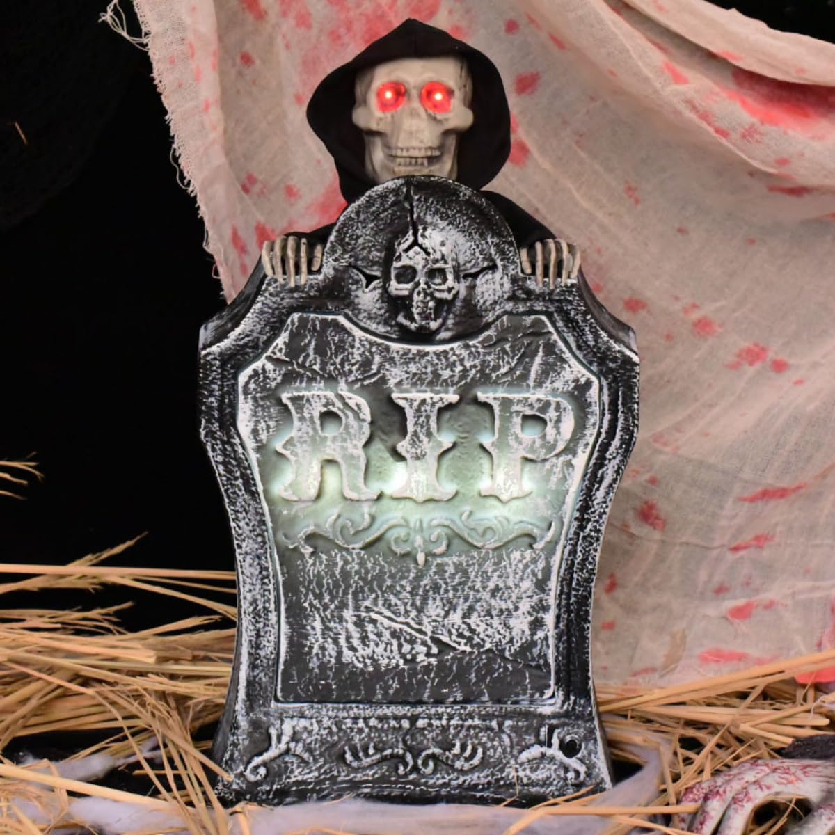 TQZQ Halloween Ghost Festival Decoration Tombstone Haunted House bar Set Light Sound Electric Tombstone Lifting Ghost Photography Props (Black 2)