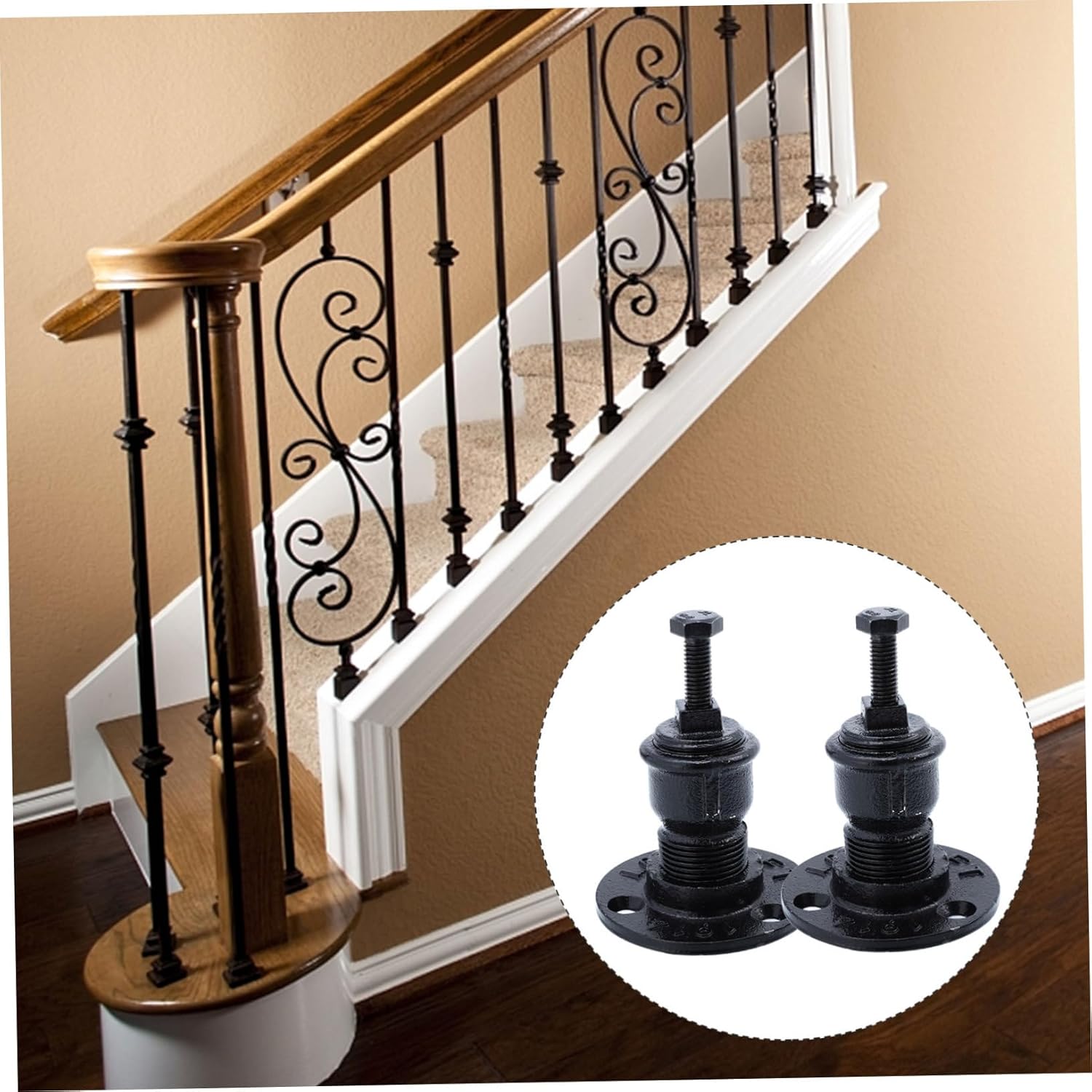Outanaya 2pcs Heavy Duty Wall Mounted Handrail Bracket Support for Stair Railing Iron Handrail Holder for Easy Installation Surfaces
