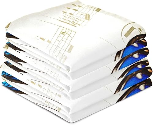 Miniatura 4 de Blue Butterfly Retro Musical Notes Kitchen Towels Set, 28x18 Inch Bulk Spring Towels Kitchen, Set of 4